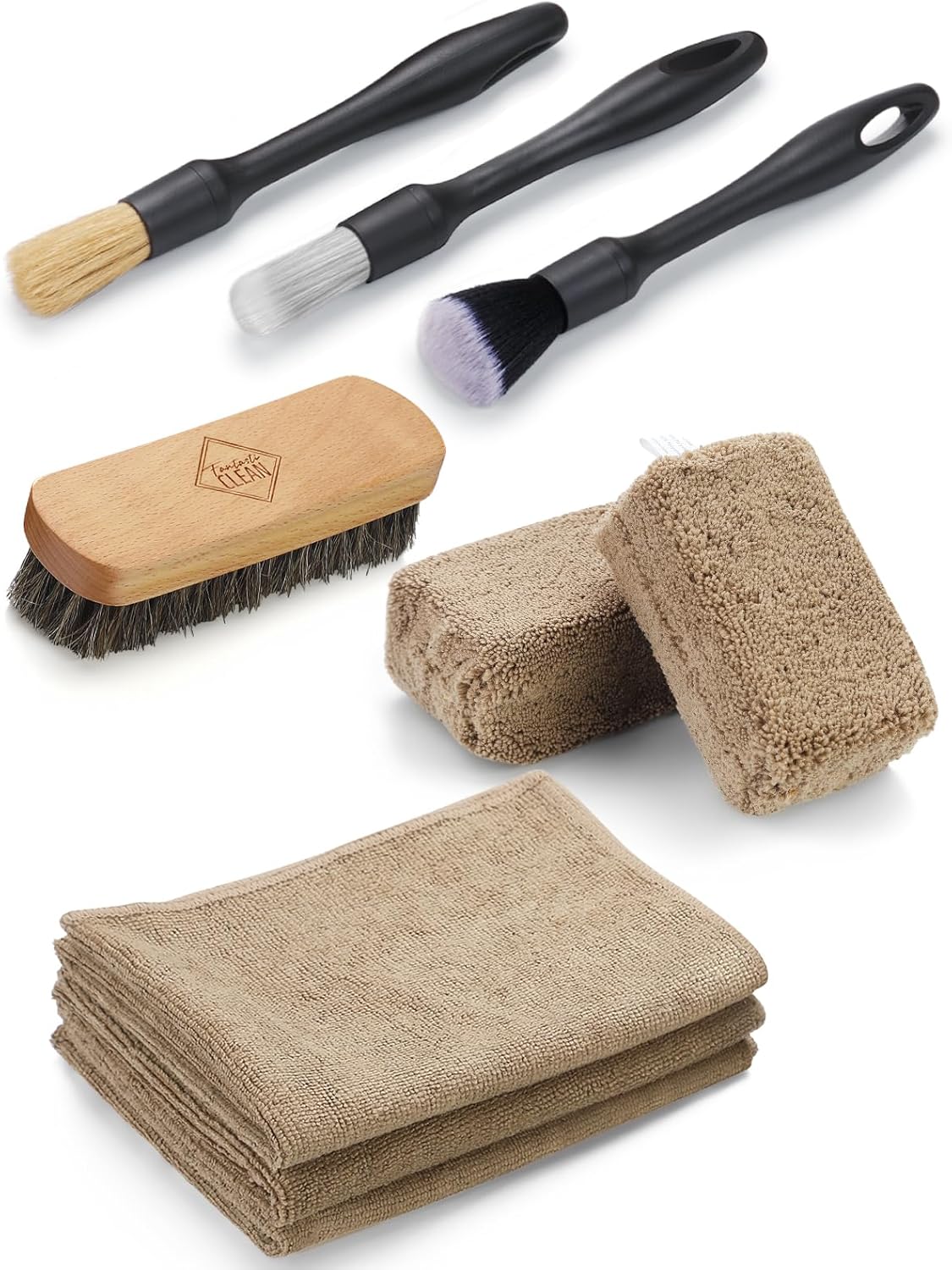 Fantasticlean 9PCS Car Interior Detailing Set, Microfiber Cloth & Applicator, Single-Head Detailing