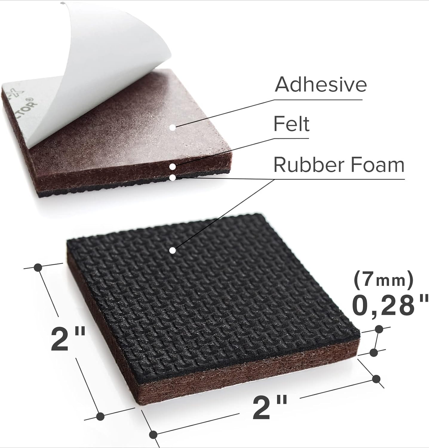 X-PROTECTOR Non Slip Furniture Pads - 16 Premium Furniture Grippers 2"! Self-Adhesive Rubber Feet