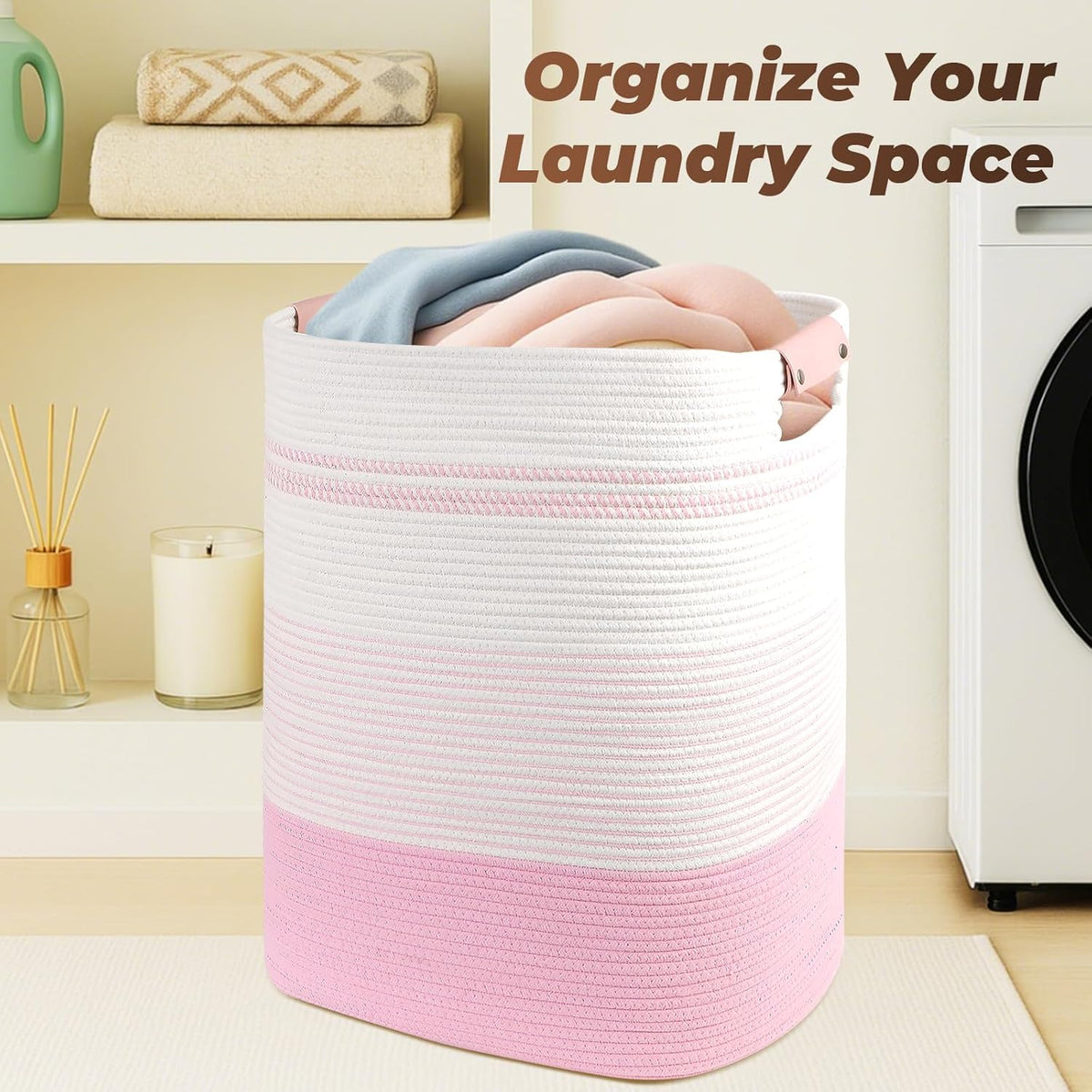 Laundry Basket with Handles - Blanket Basket & Hampers for Bedroom Aesthetic, Laundry Hamper &