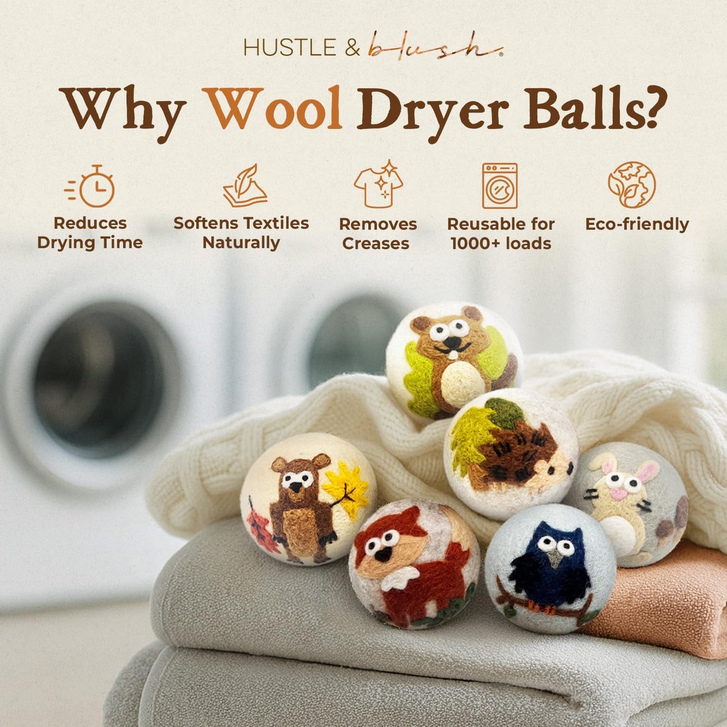 Fluff Ewes Wool Dryer Balls 6 Pack Premium New Zealand Wool Laundry Balls for Dryer, No Static
