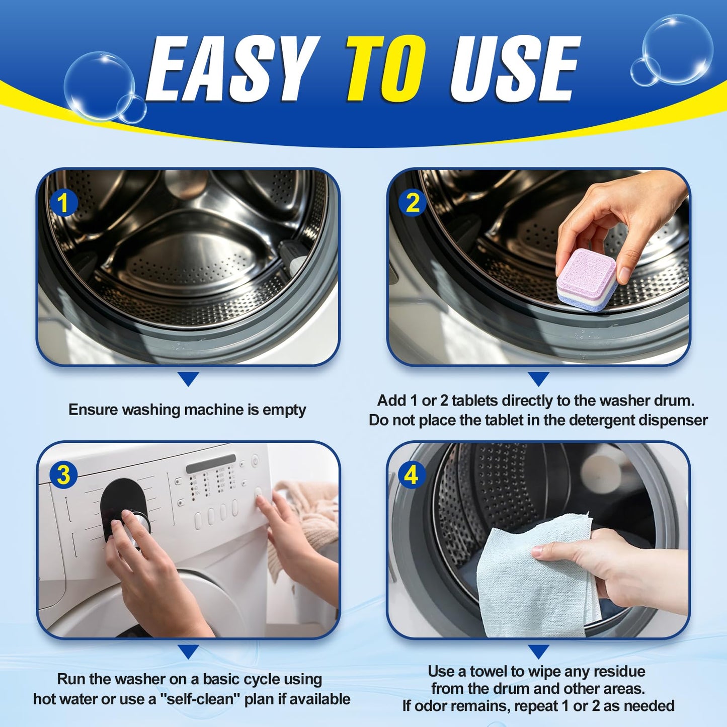 UGODAR Washing Machine Cleaner Tablets 24-Pack, 3-Layer Formula Deep Cleaning, Pet Hair & Odor