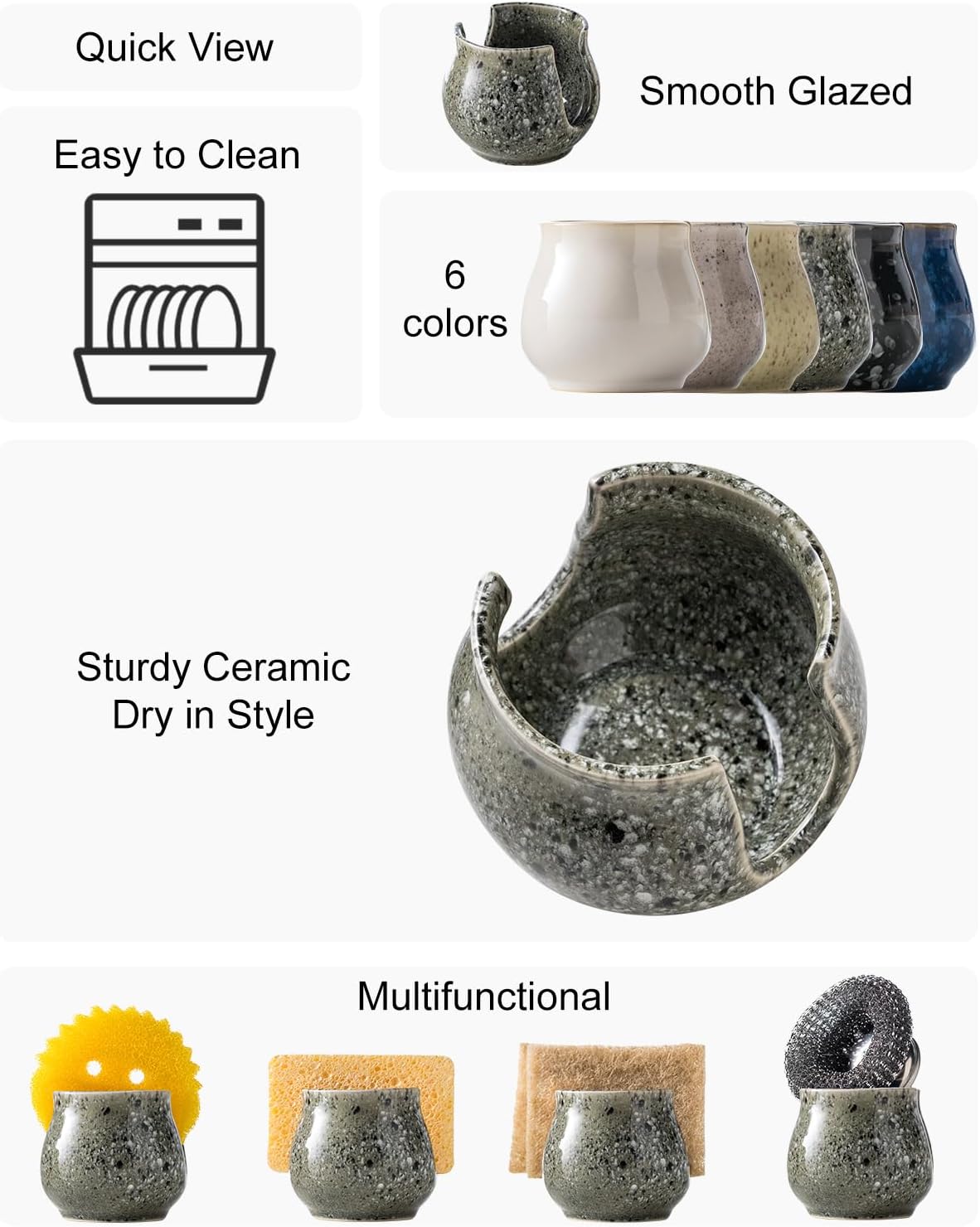 Ceramic Sponge Holder, Kitchen Sponge Holder Sink Caddy Organizer Dish Rack for Kitchen Sink