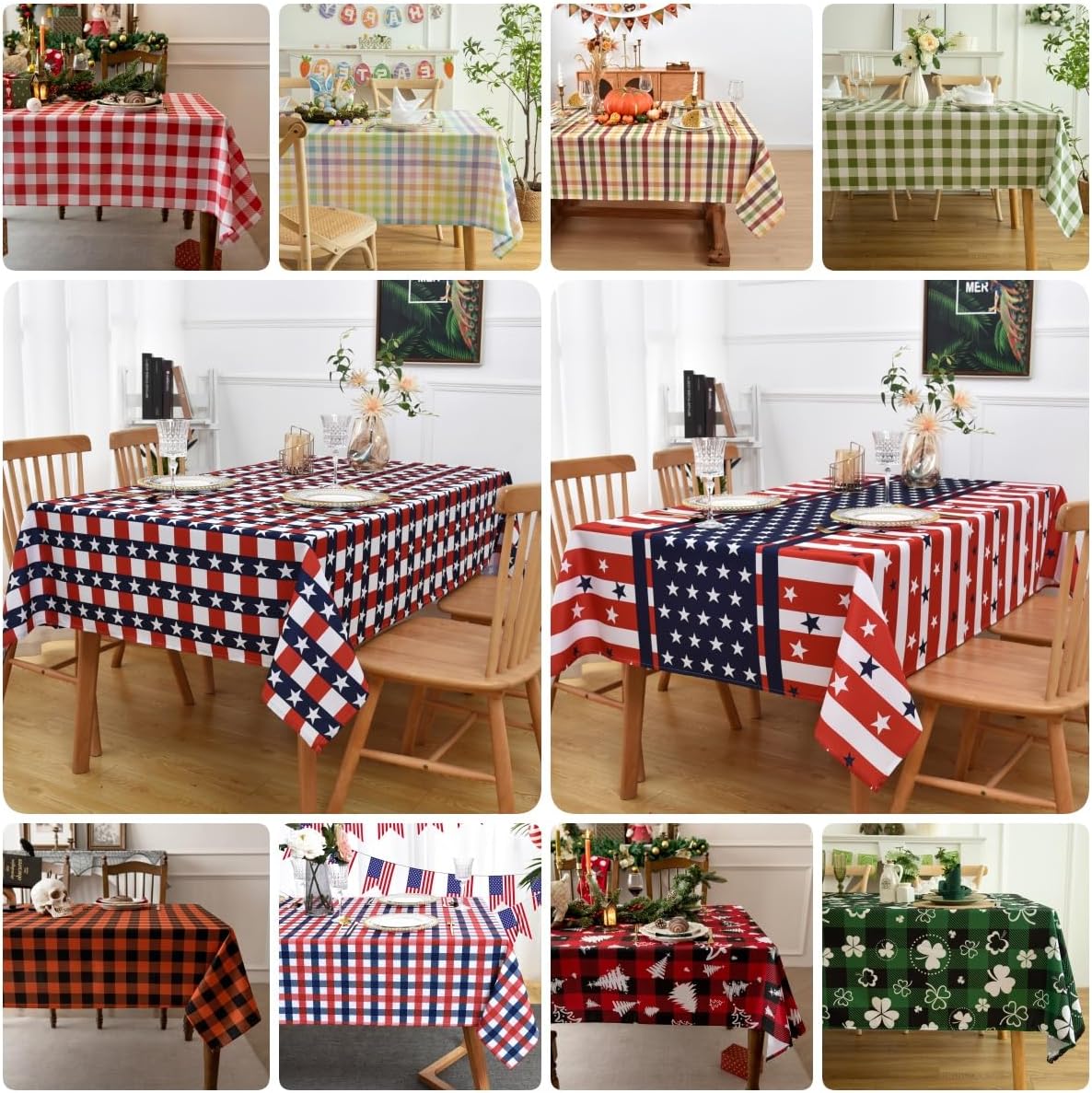 Waterproof Checkered Tablecloth Fabric - Rectangle 58x84 Inch Classic Gingham Buffalo Plaid Table