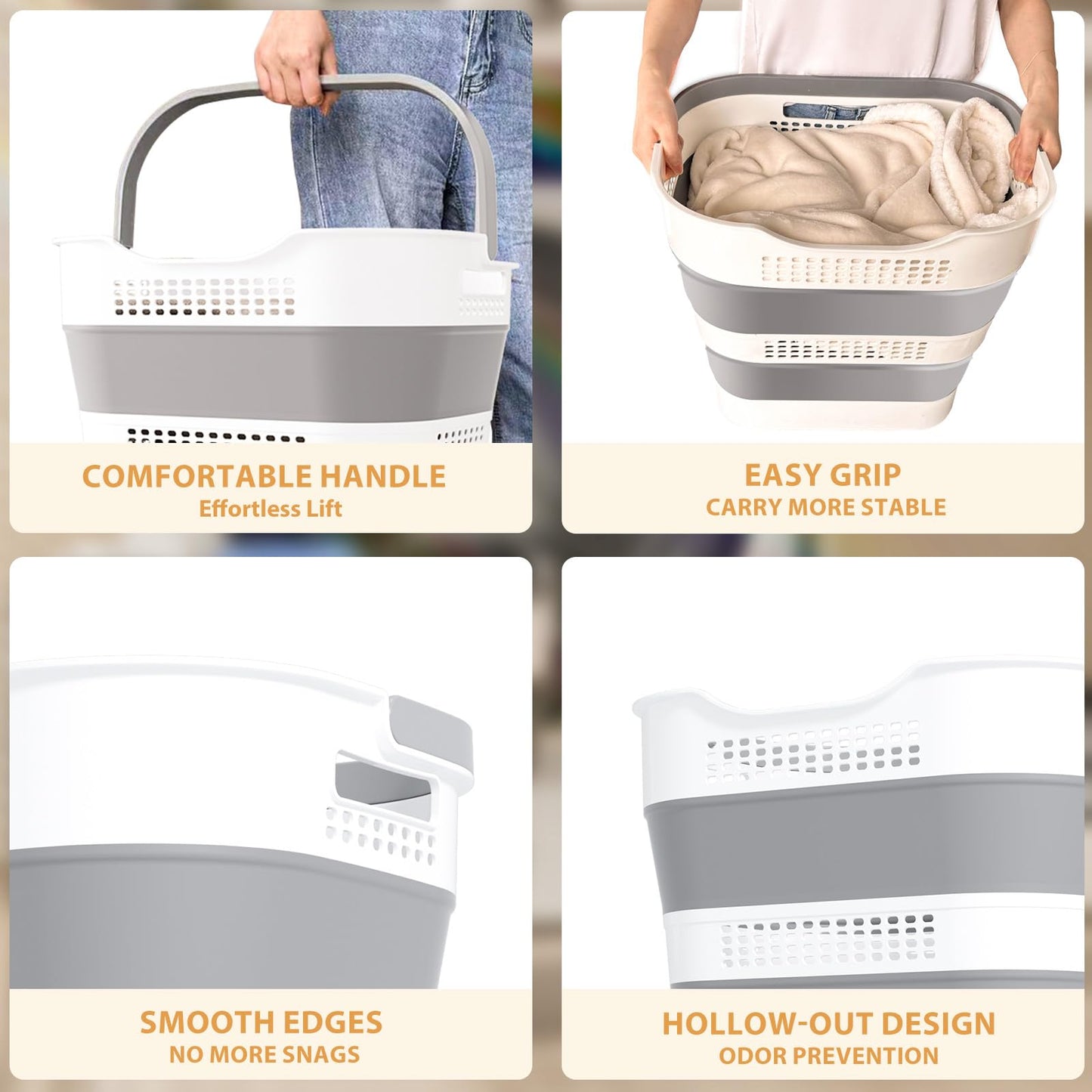 OOAMBB 43L(11.5Gallon) Collapsible Plastic Laundry Basket (Grey, 1 Pack) – view 4