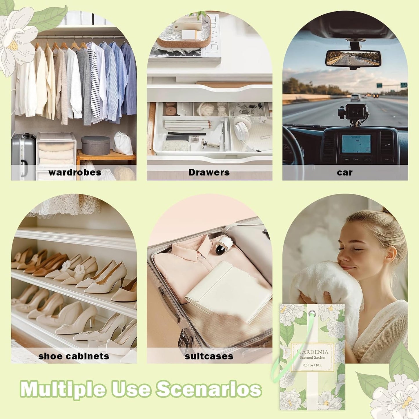 SCENTORINI Scented Sachets for Drawers and Closets, Gardenia Scent 14 Pack, Long-Lasting Sachets