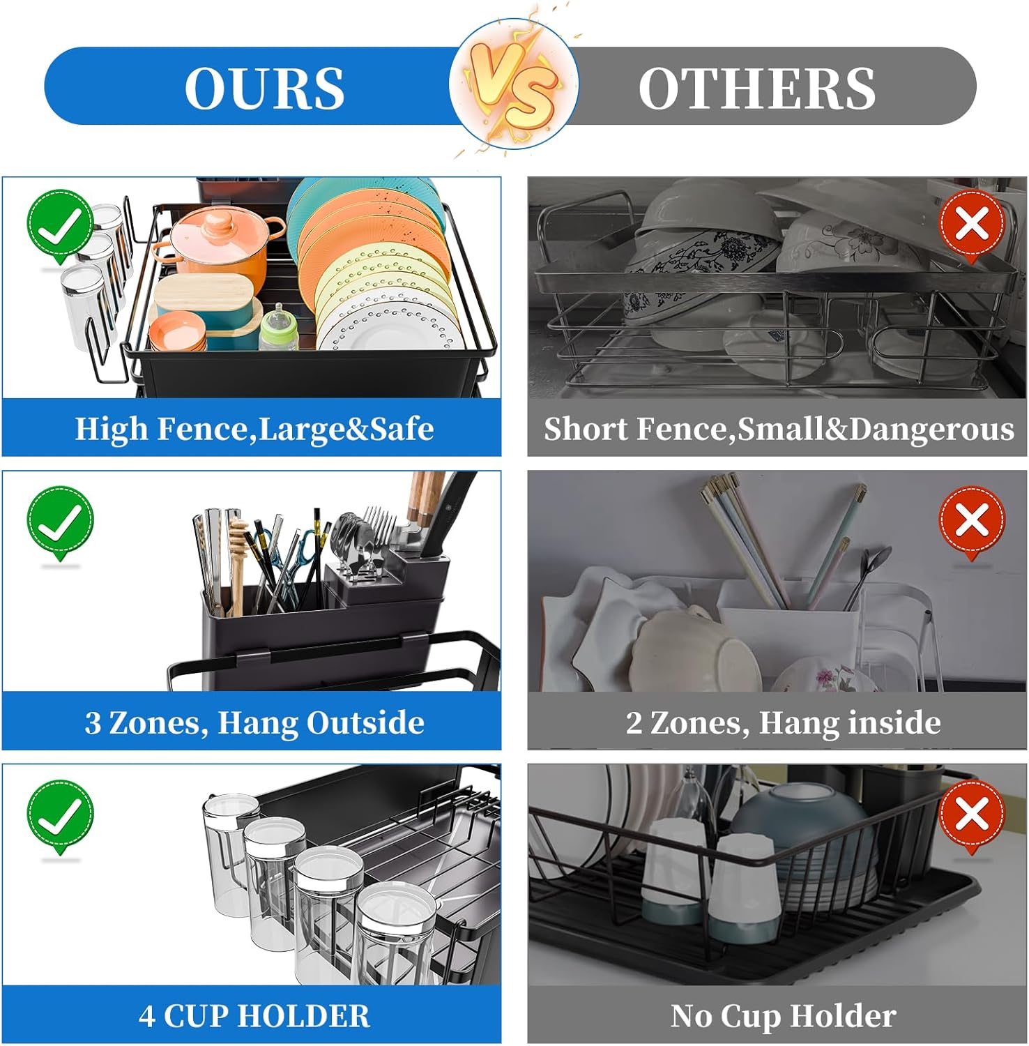Simple Trending Dish Rack, Steel Dish Drying Rack for Kitchen Counter, Dish Drainer with Cutlery