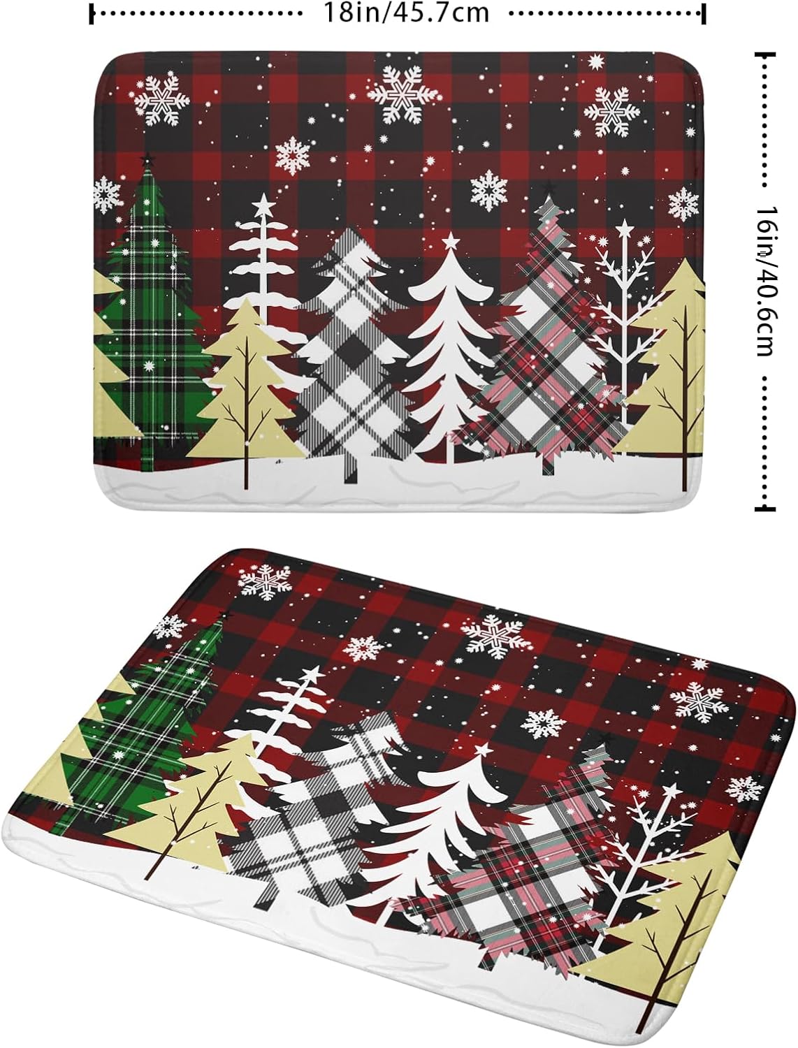 Christmas Dish Drying Mat for Kitchen Counter 16”x18” Christmas Tree Buffalo Plaid Dish Draining