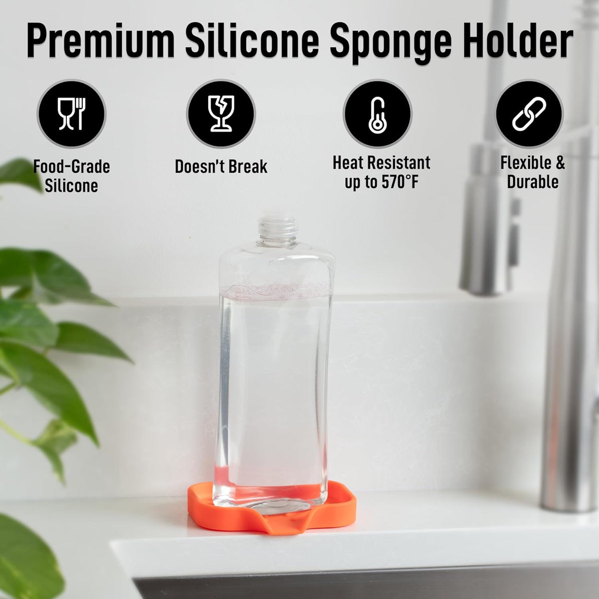 Zulay Kitchen Small Silicone Sponge Holder (4.9x3.3”) – Space-Saving Sink Organizer Tray for