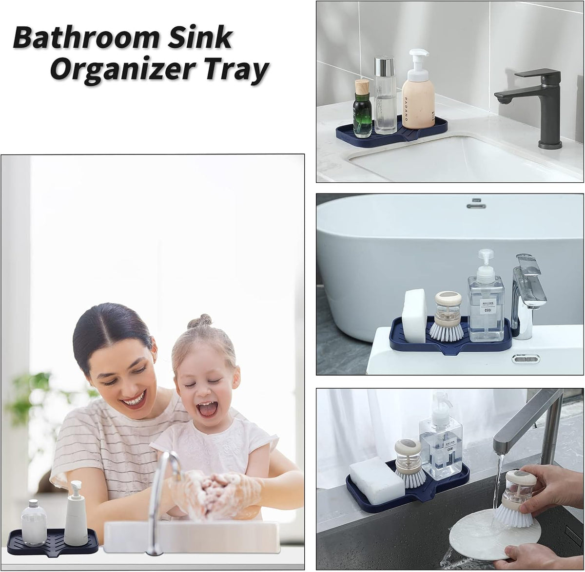Silicone Bathroom Soap Dishes with Drain Spout-Kitchen Sink Organizer,Sponge Holder,Dish Soap