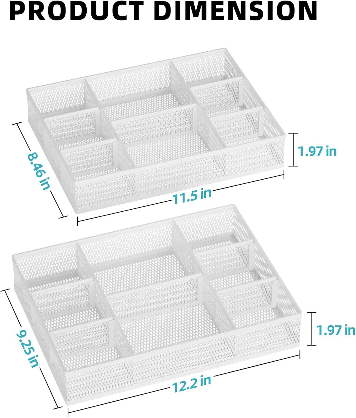 Marbrasse 2 Pack Desk Drawer Organizer, Mesh Drawer Organizer Tray with 8 Adjustable Compartments