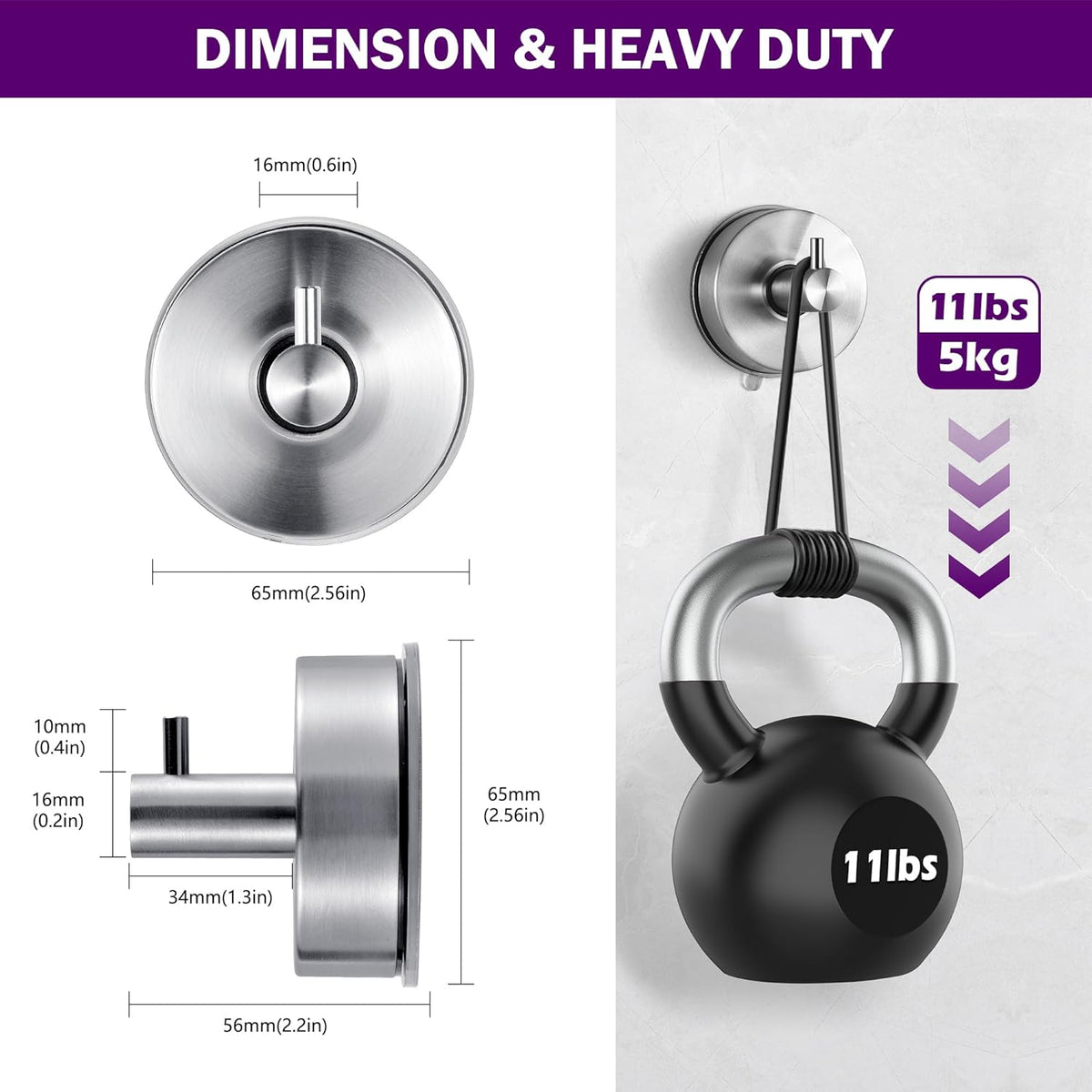 JOMOLA Brushed Stainless Steel Shower & Bathroom Hooks - No Drill Adhesive-Free Suction Cup