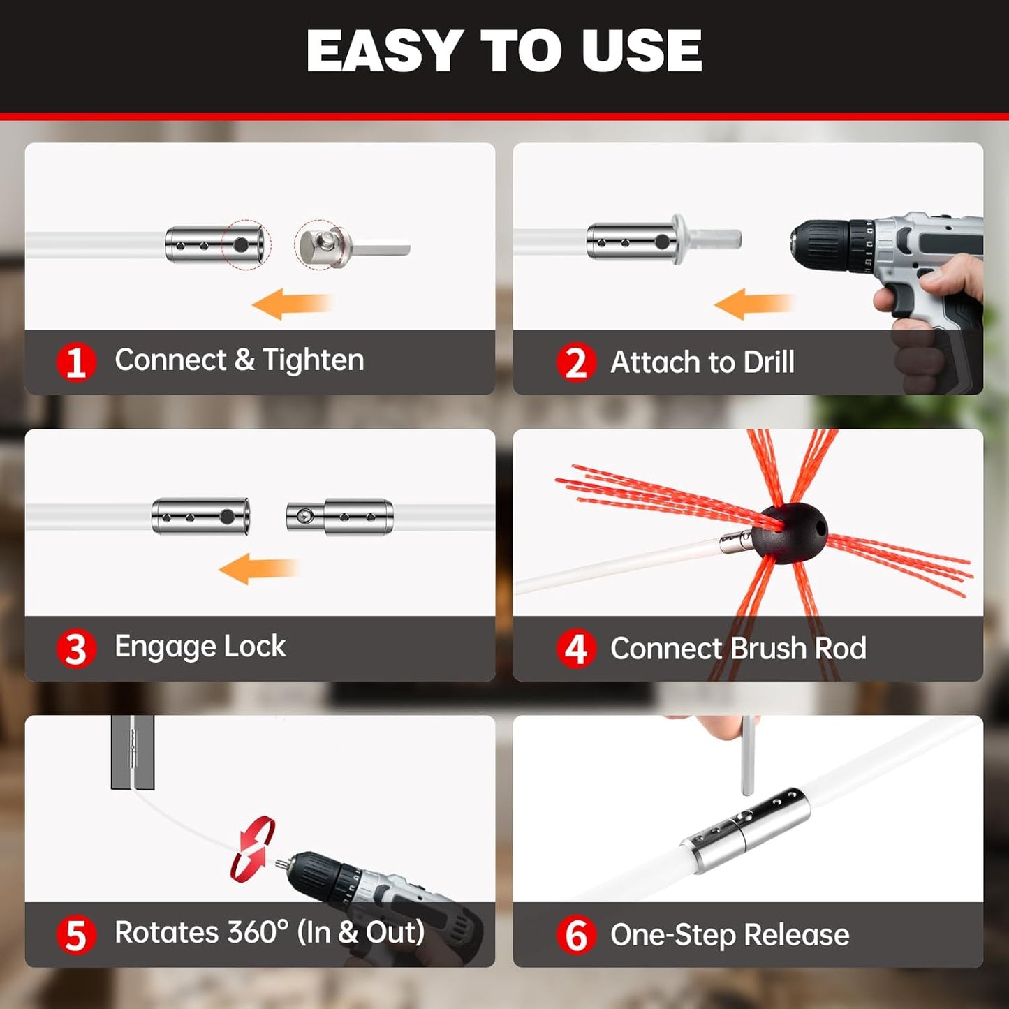 39 Feet Chimney Sweep Kit, Chrome Button Locking System, Chimney Cleaning Kit, Chimney Brush