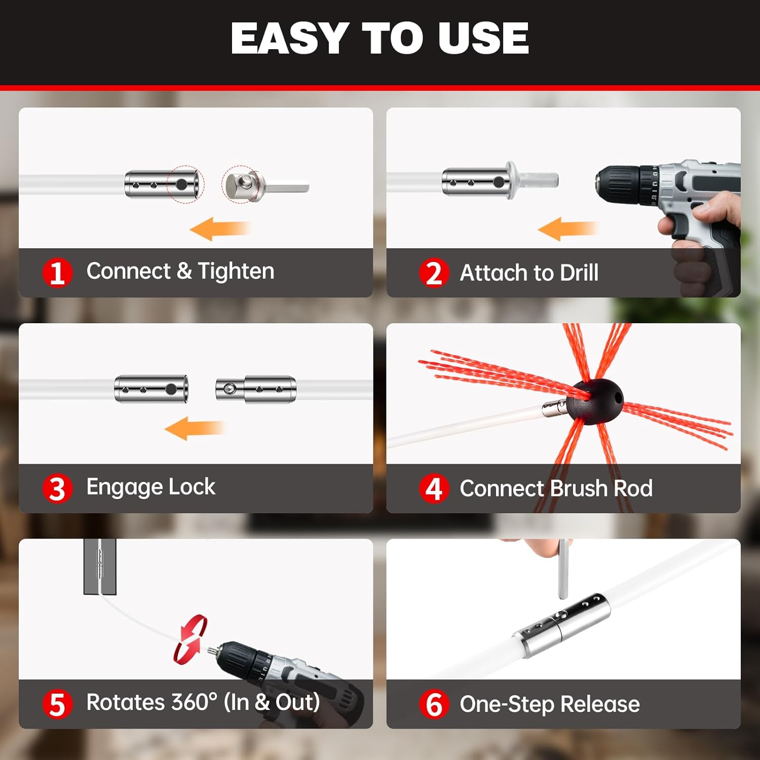 30 Feet Chimney Sweep Kit, Chrome Button Locking System, Chimney Cleaning Kit, Chimney Brush