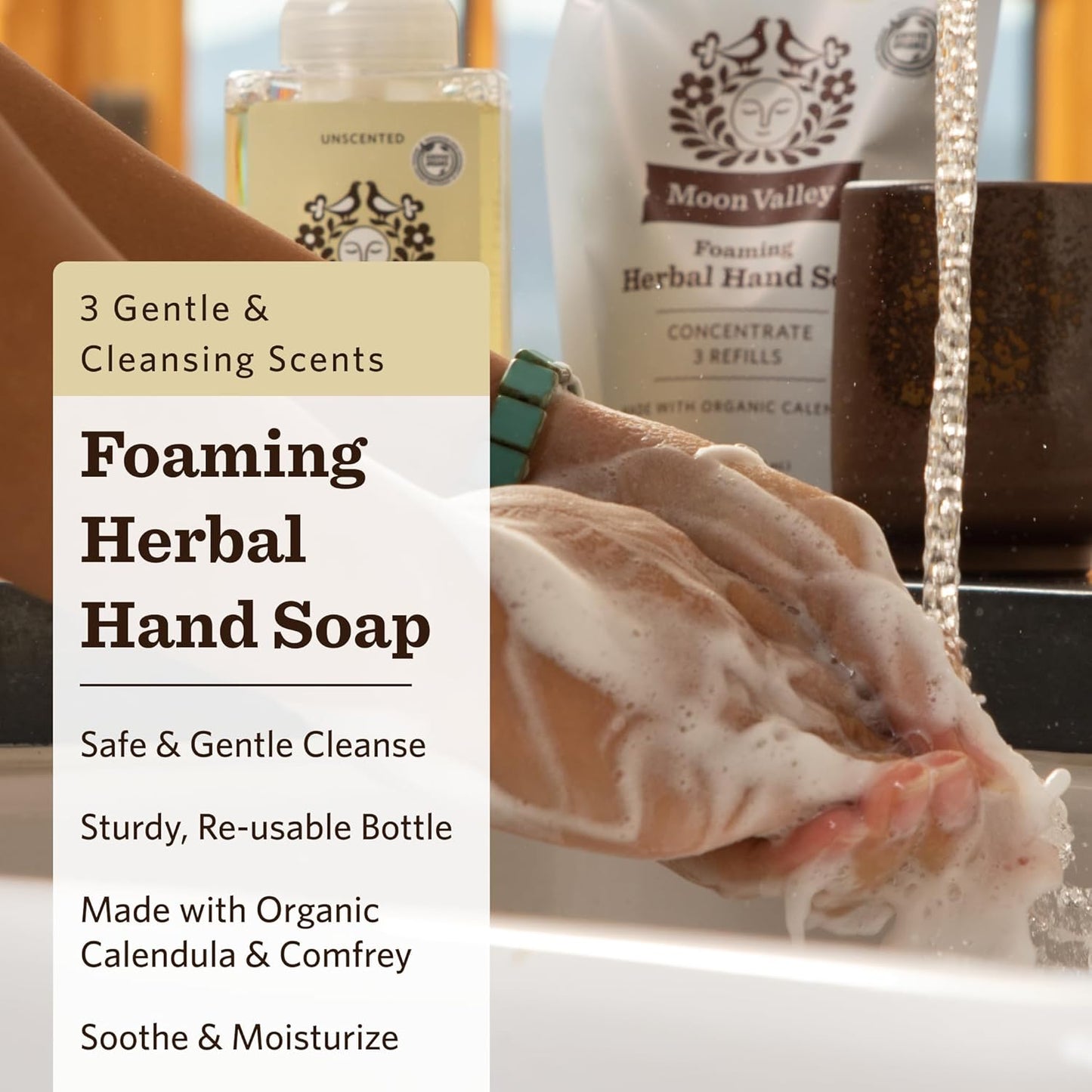 Moon Valley Herbal Foaming Hand Soap, Lemon Rosemary, Mint Lavender, Grapefruit Thyme Three Pack
