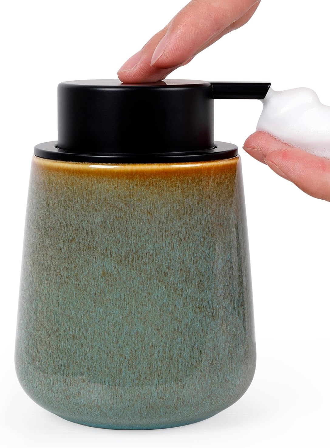 INGOFIN Ceramic Foaming Soap Dispenser -12oz Foam Hand Soap Dispenser Bathroom, Modern Refillable