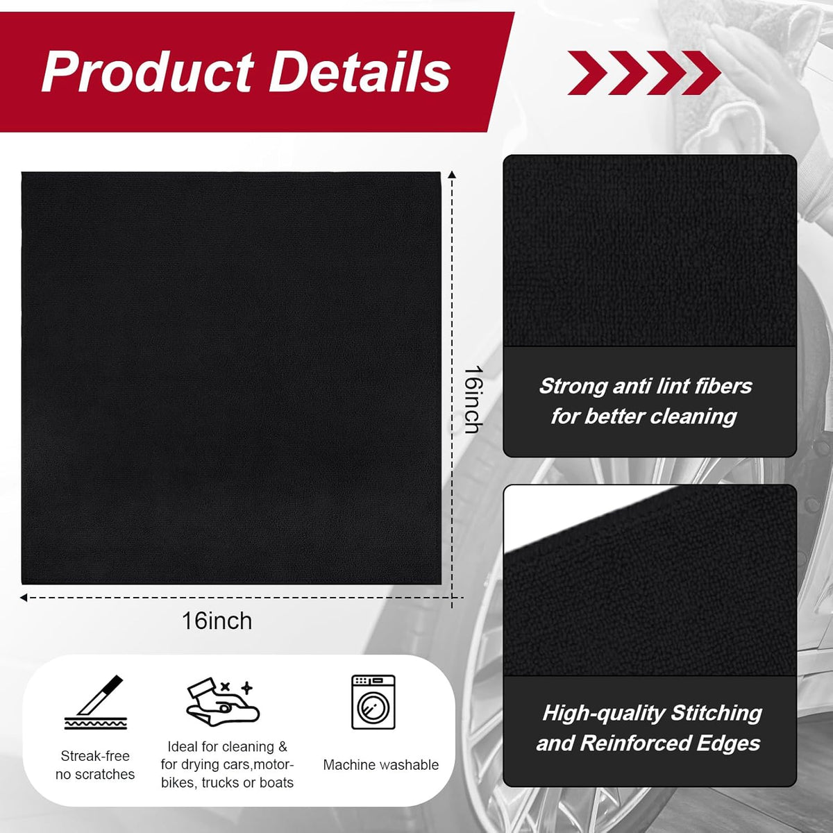 200 Pcs Microfiber Cleaning Cloth 16x16 Inch Microfiber Towels for Car Ultra Absorbent Cleaning