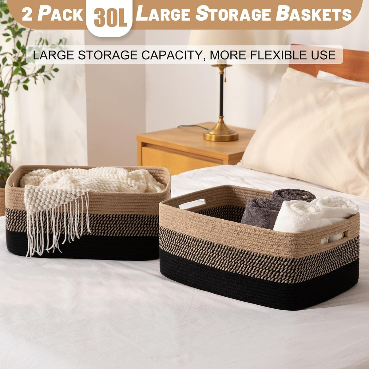 Large Storage Basket for Organizing, Woven Rope Basket for Shelves, Closet Organizer Bins for
