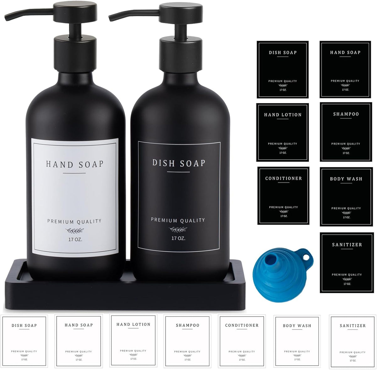 Black Soap Dispenser - Kitchen Hand Dish Soap Dispenser, Glass Bathroom Soap Lotion Dispenser with