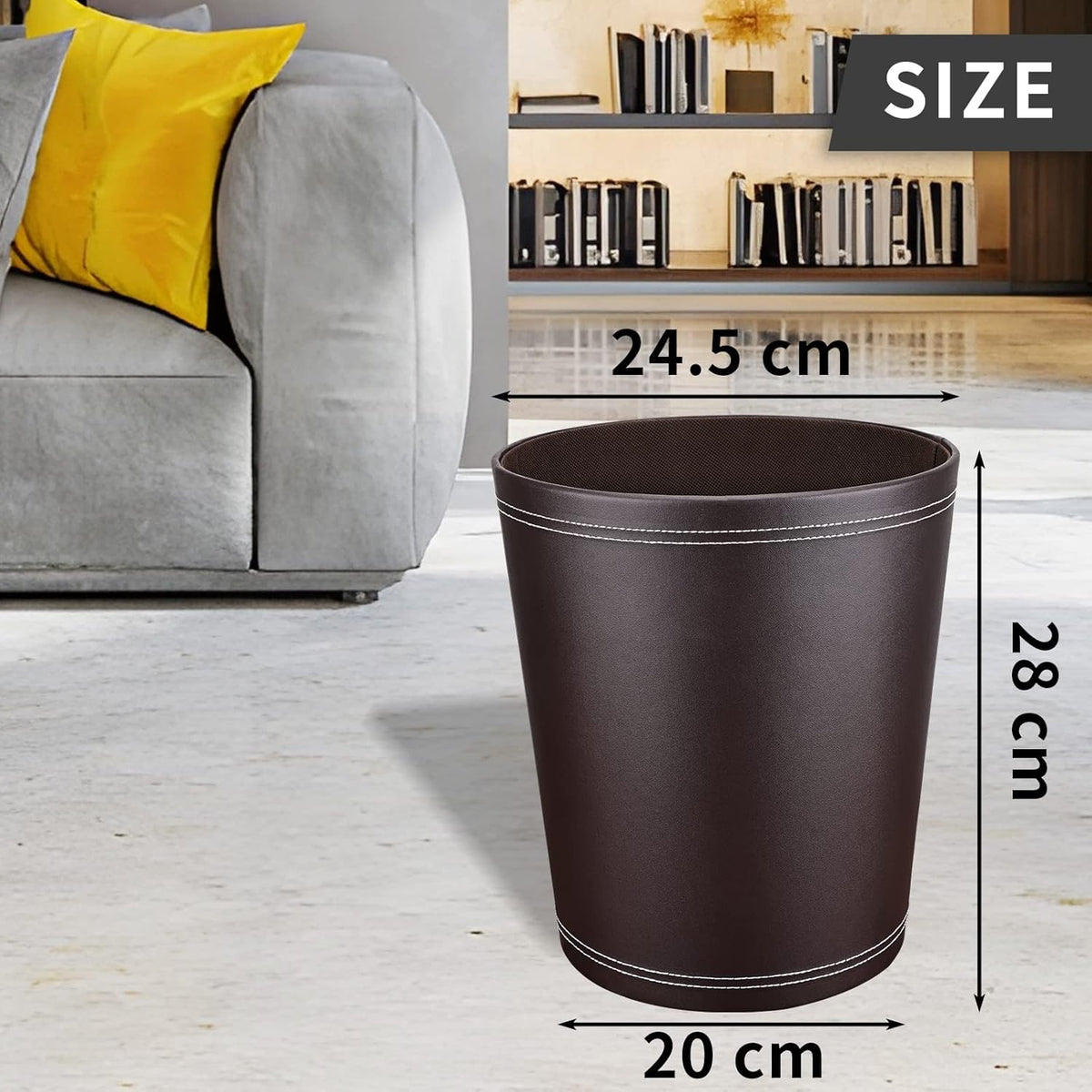 Pu Leather Trash Can for Bedroom, 2.6 Gallon Wastebasket for Office, Small Bathroom Garbage Cans