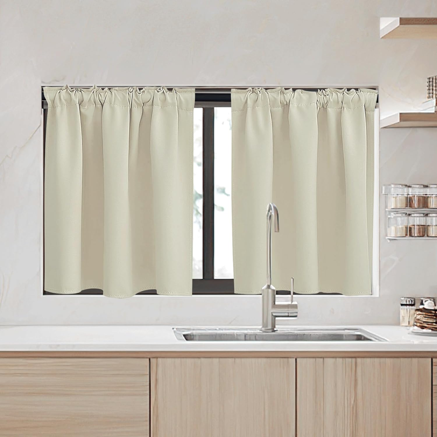 RYB HOME Kitchen Window Curtains - Blackout Privacy Half Window Curtains for Bedroom Bathroom