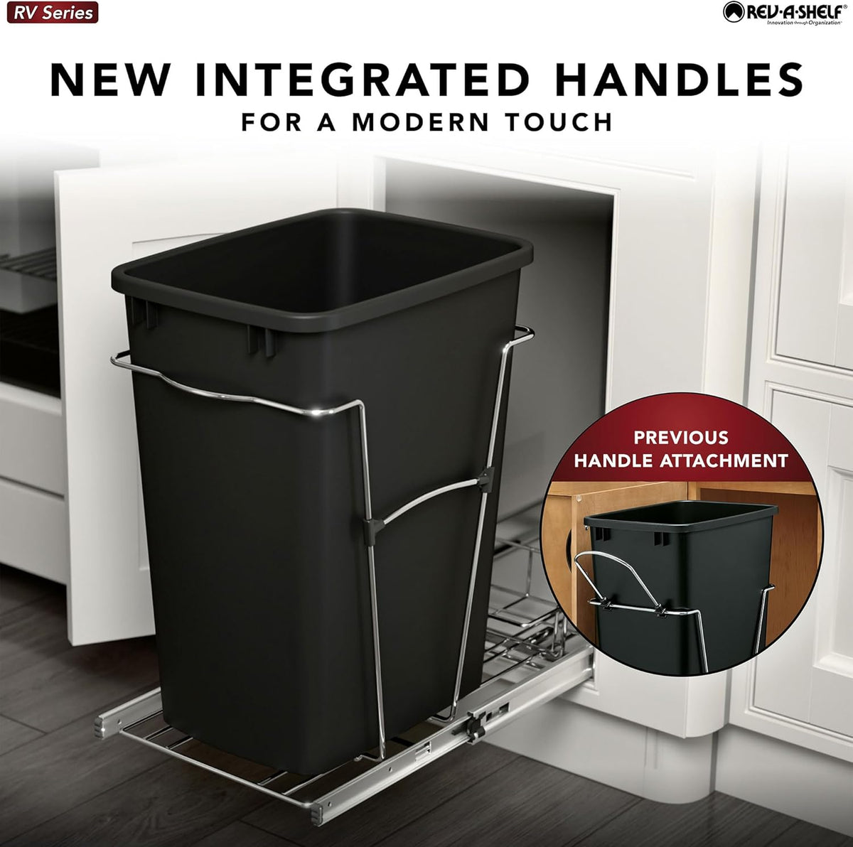Rev-A-Shelf Pullout Trash Can for Kitchen Cabinets 35 Qt Garbage Waste Recycling Bin w/ Full