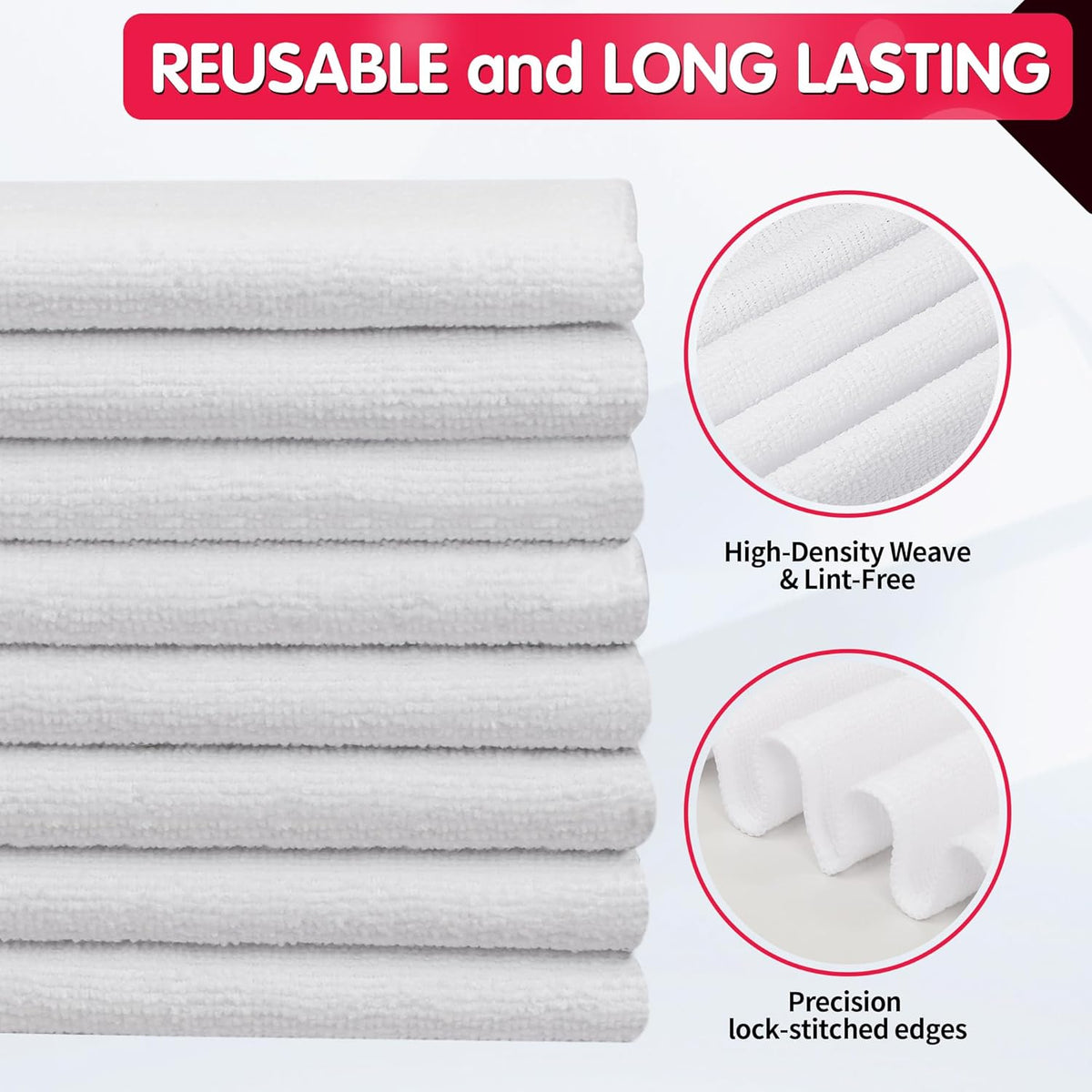 FIXSMITH White Microfiber Cleaning Cloth -Pack of 8, Highly Absorbent Cleaning Rags, 16"X12" All