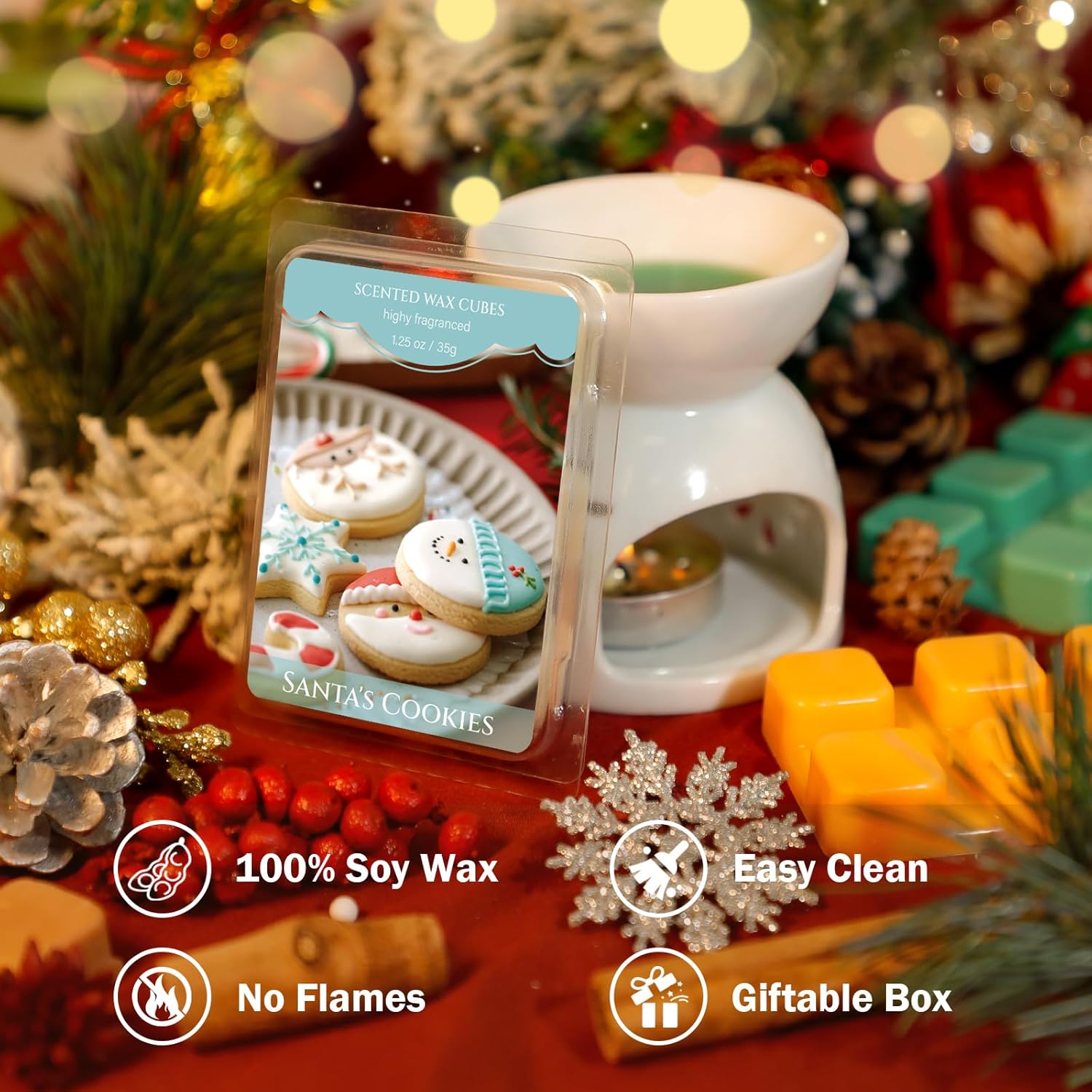 SCENTORINI Christmas Wax Melts, Wax Cubes Strong Scent 12 Pack, Scented Wax Melts, Long Lasting Soy
