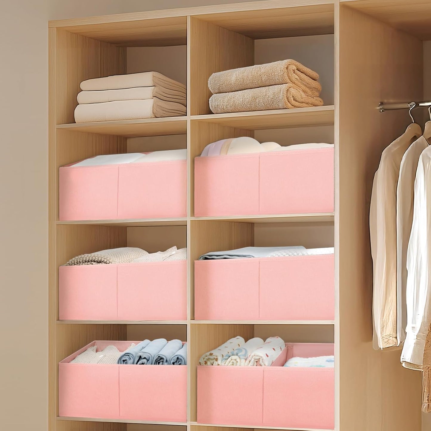 DIMJ Large Closet Shelf Organizer Bins 8 Packs with Handles and Divider, Fabric Trapezoid Storage