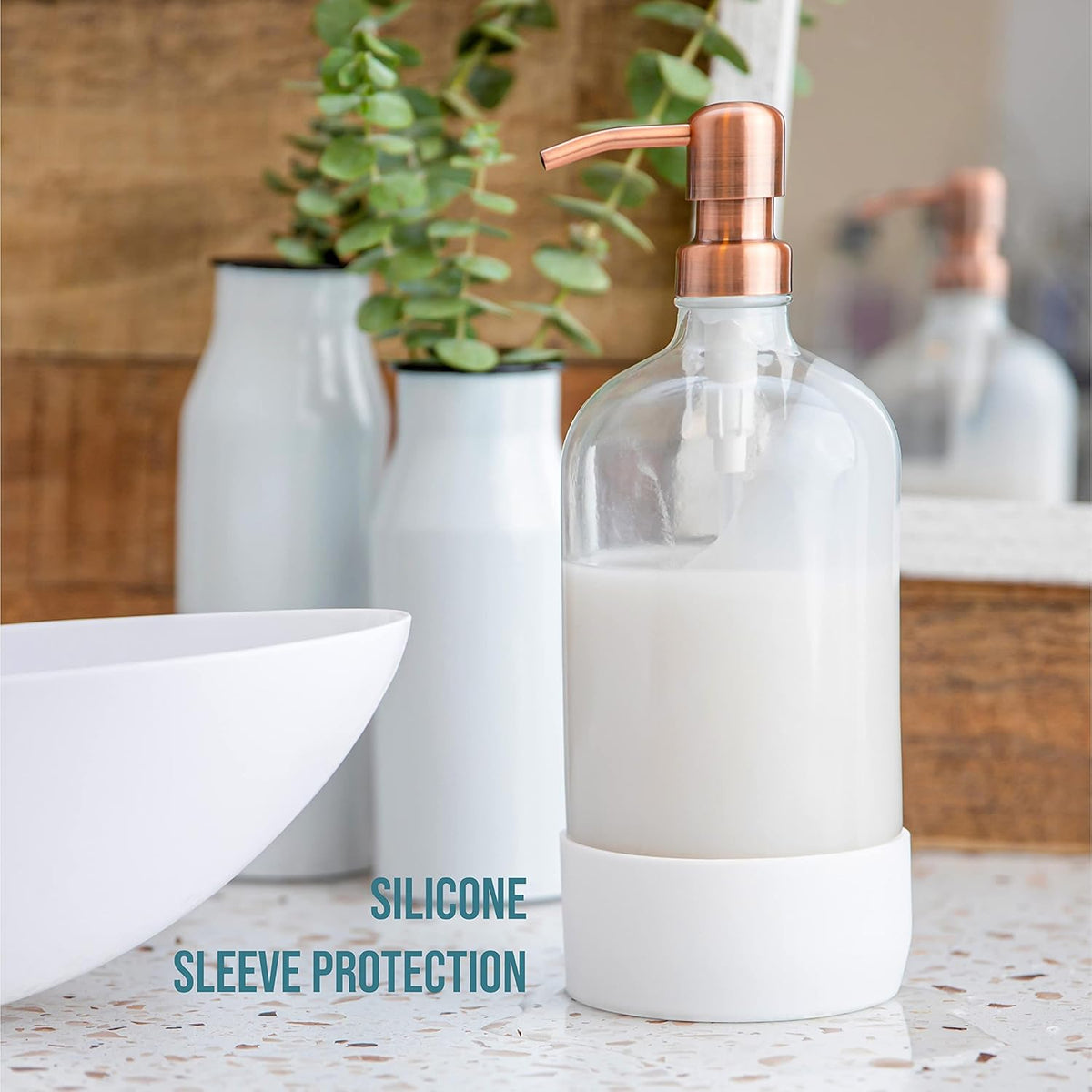 32 oz Glass Pump Bottle Rustproof Stainless Steel Pump, Funnel, and Lids. Modern Farmhouse Vintage