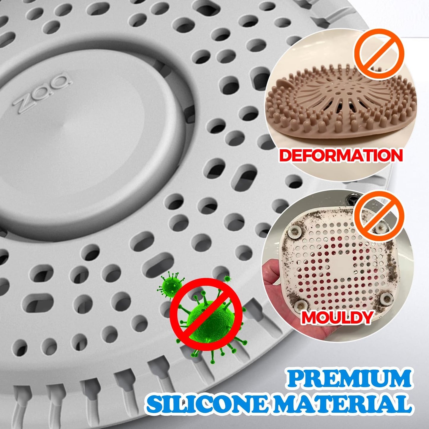 zaa Shower Drain Hair Catcher, 2 Pack Premium Silicone Drain Protector & Shower Drain Cover, Shower