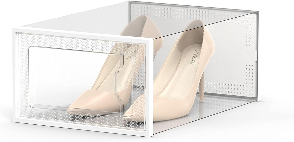 SEE SPRING 12 Pack Shoe Storage Box, Clear Plastic Stackable Shoe Organizer for Closet, Space