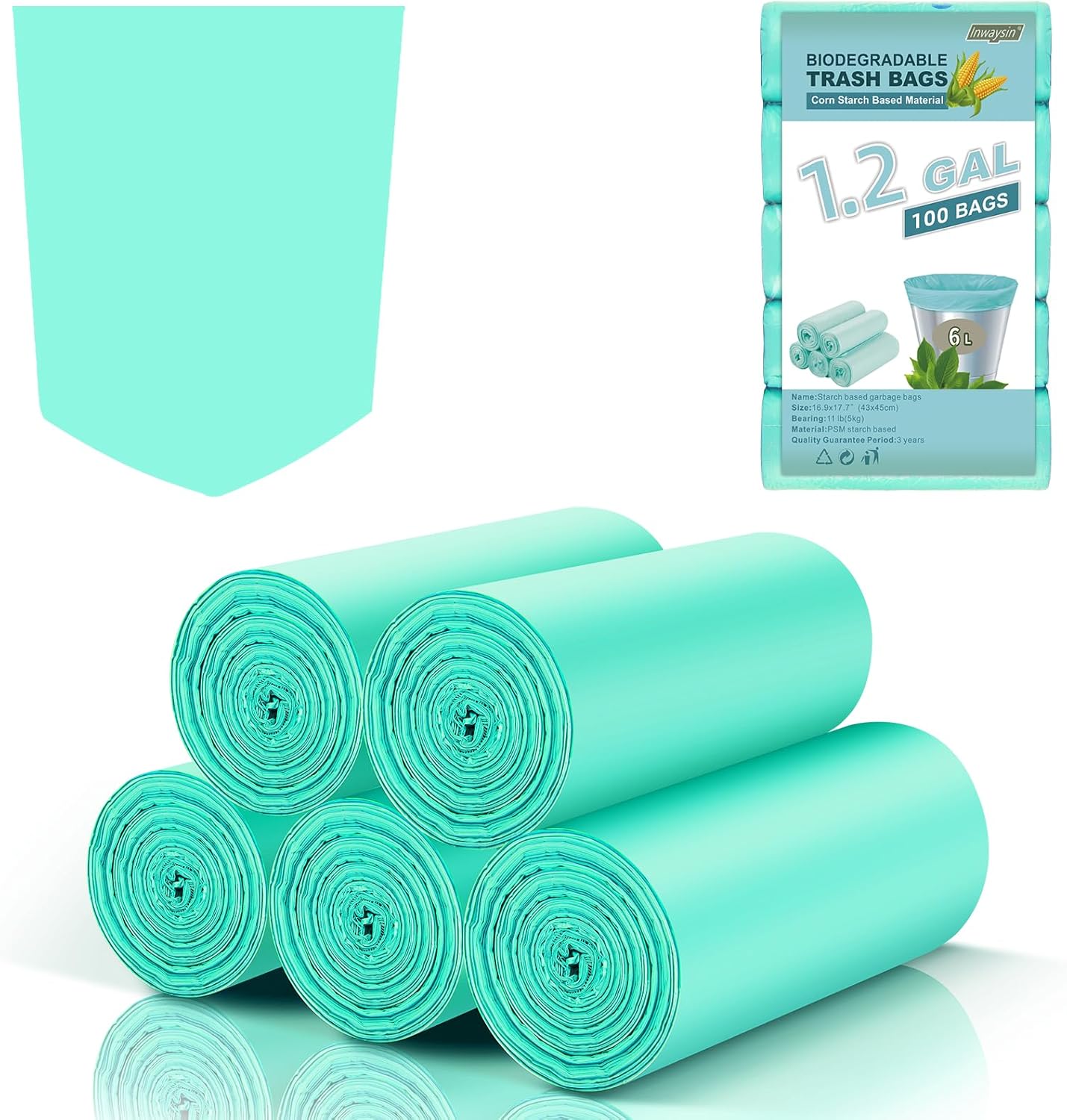 Small Biodegradable Trash Bags 1.2 Gallon - Mini Compostable Garbage Bag Unscented Strong Thicken