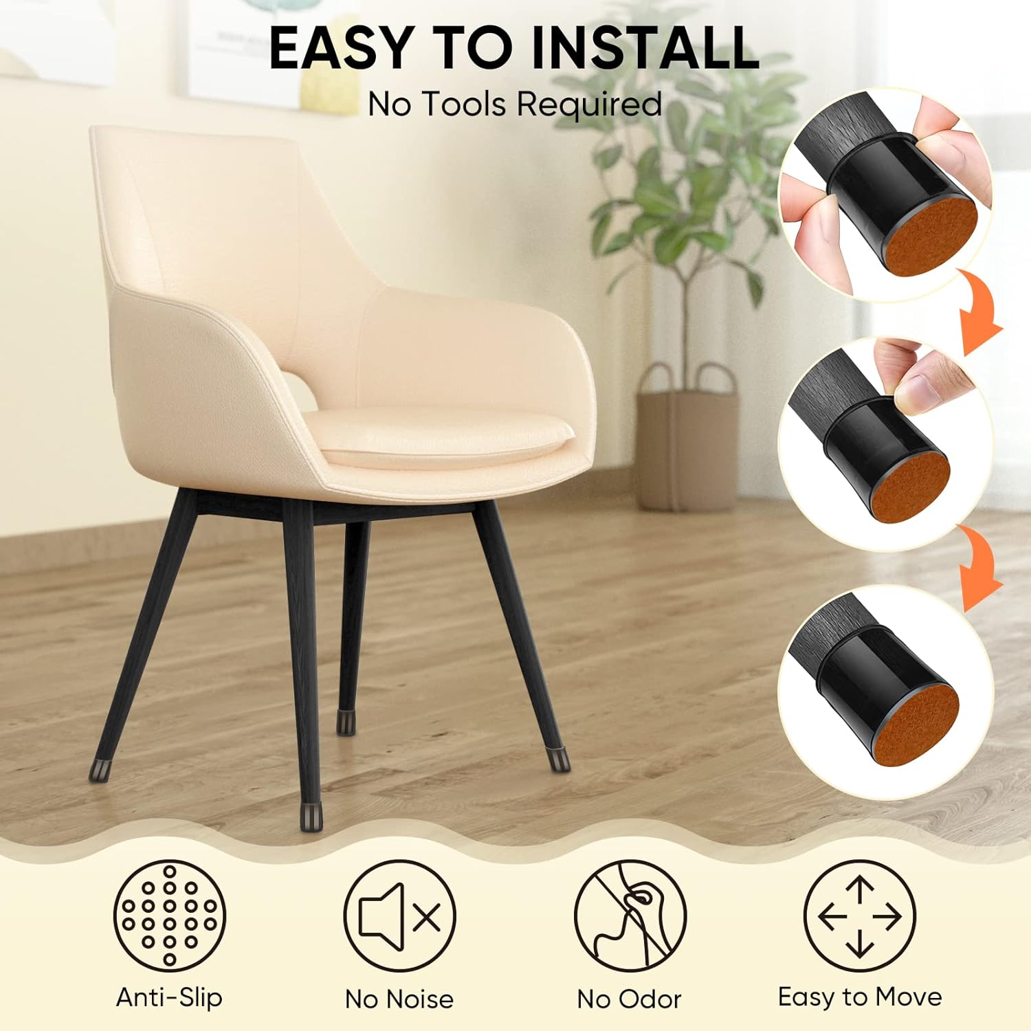BALEINE 32 Pack Silicone Chair Leg Floor Protectors, Stool Leg Protectors Cap, Non-Slip Chair Leg