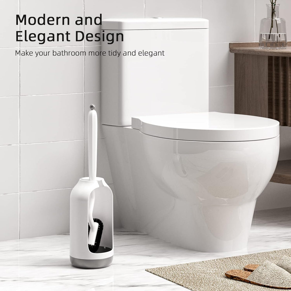 HAMITOR Toilet Bowl Brush Holder Set: 3 Pack Bathroom Deep Cleaning Toilet Cleaner Scrubber Under