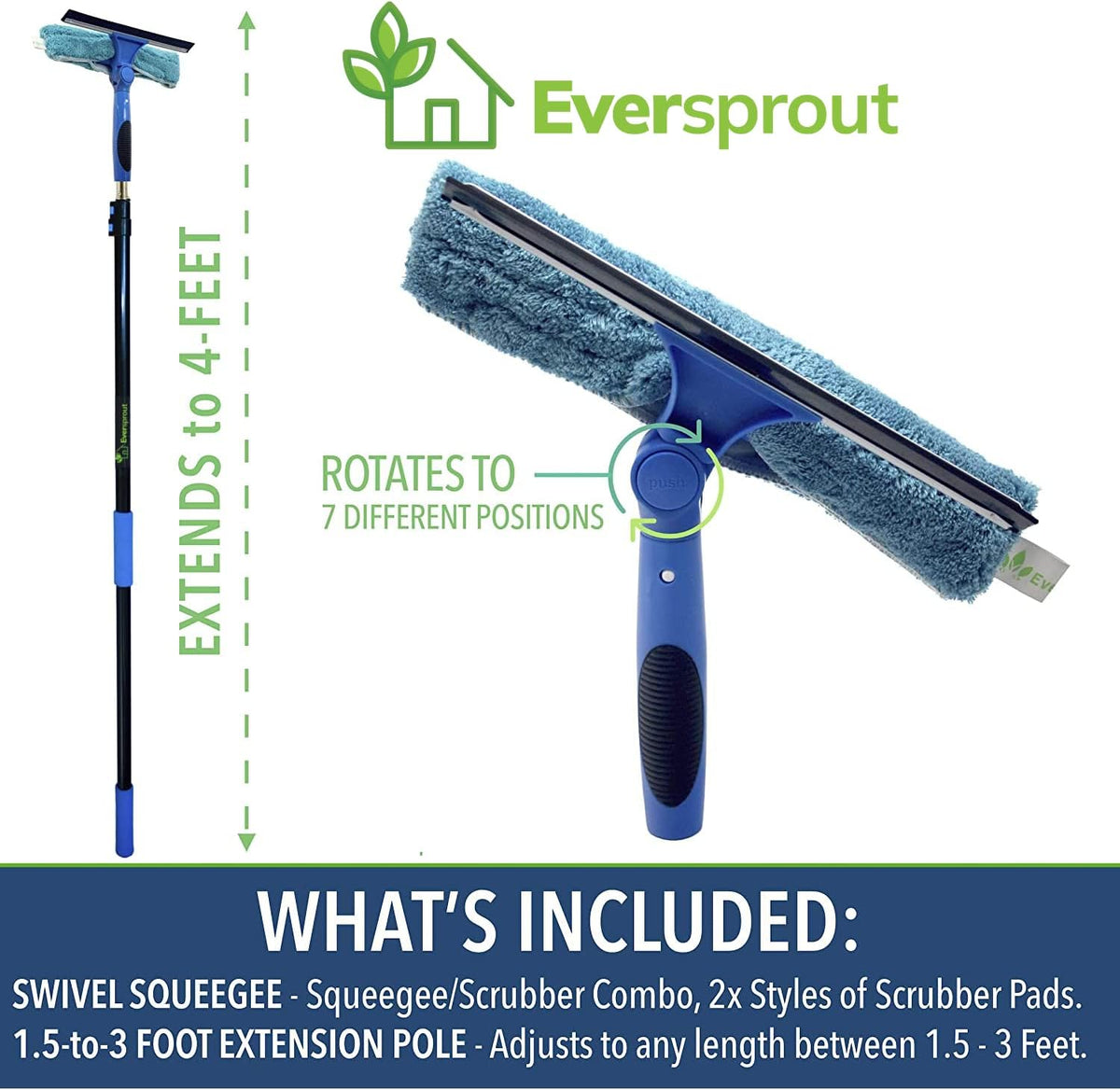 EVERSPROUT 1.5-to-3 Foot Swivel Squeegee and Microfiber Window Scrubber (8-10 Ft Standing Reach) |