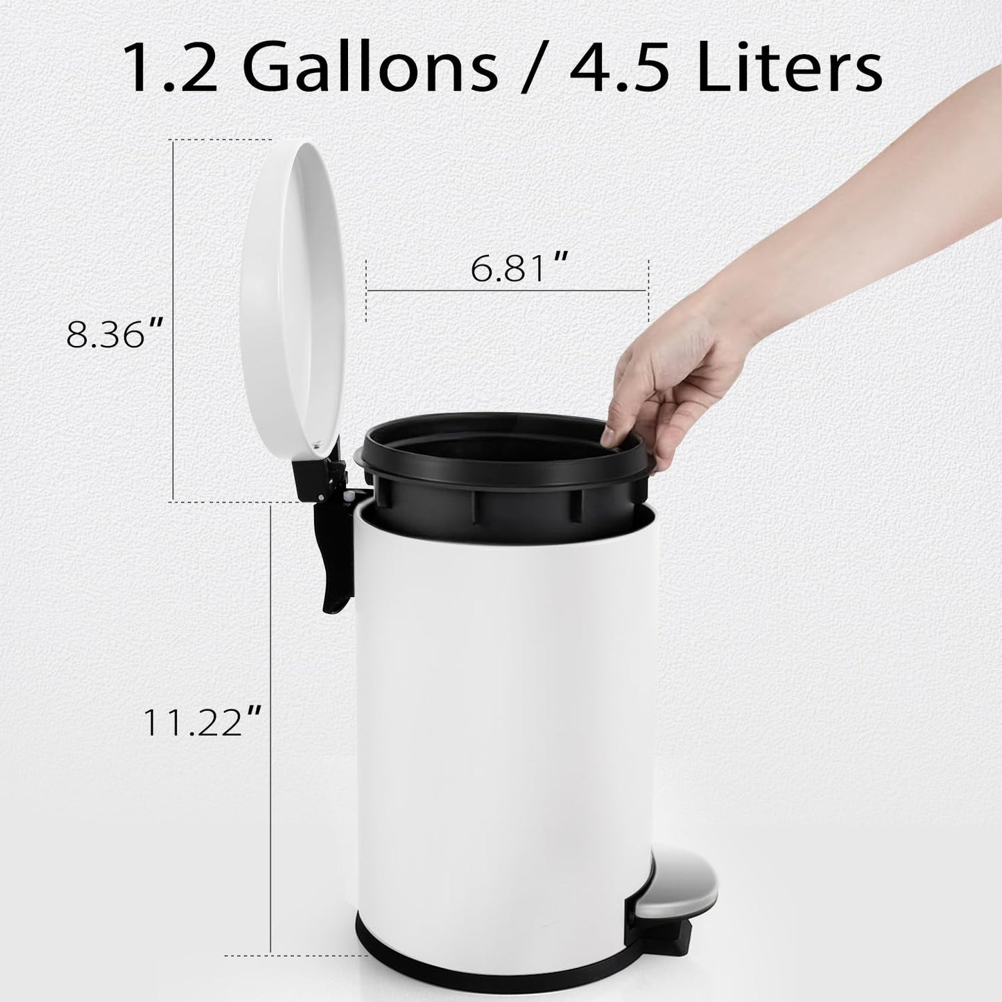TIPGO Small Trash Can with Lid Soft Close, 4.5 Liters / 1.2 Gallon Bathroom Garbage Can, Mini Step