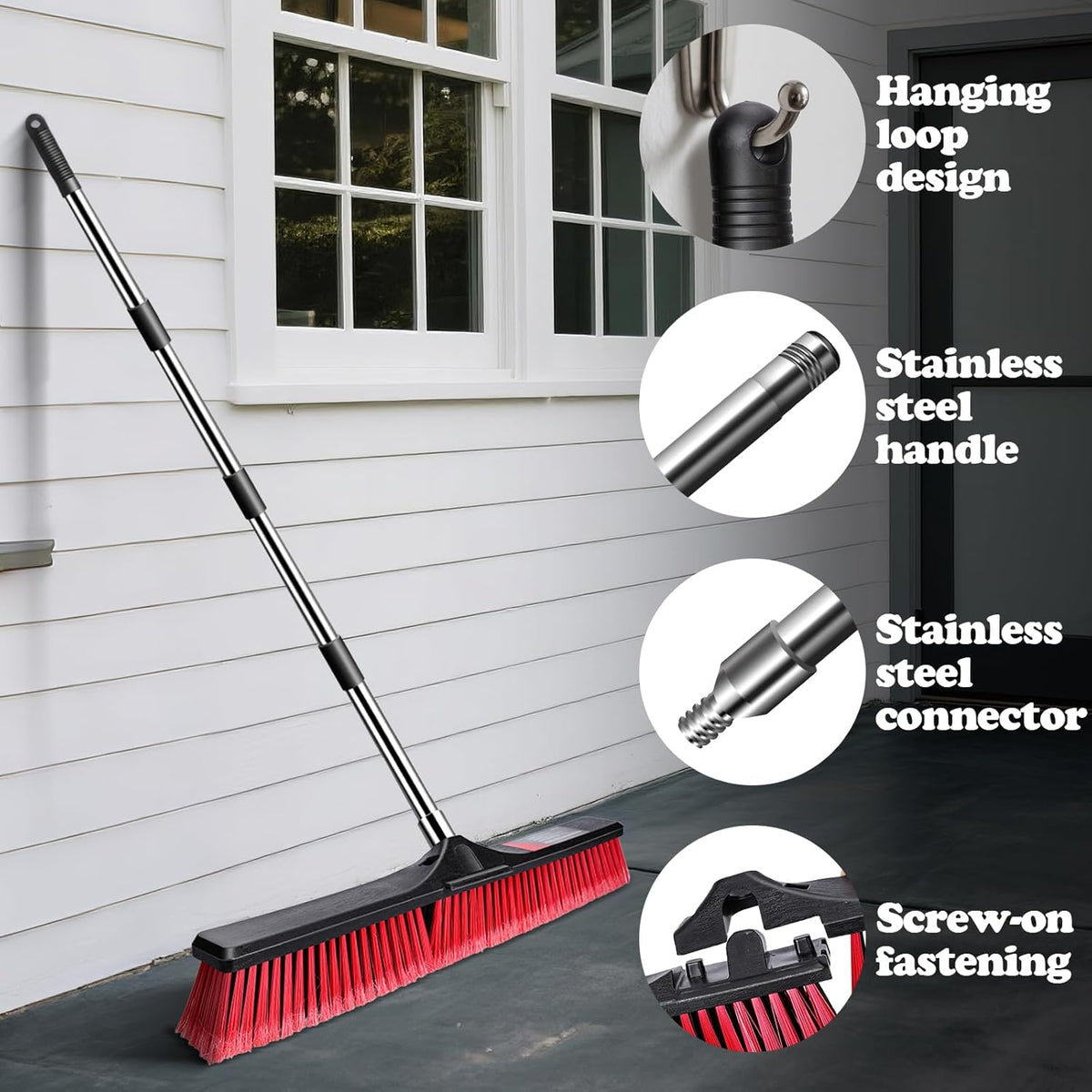 MASTERTOP 25'' Yard Broom, Heavy Duty Garden Broom with Stiff Bristles, Outdoor Sweeping Brush,Push