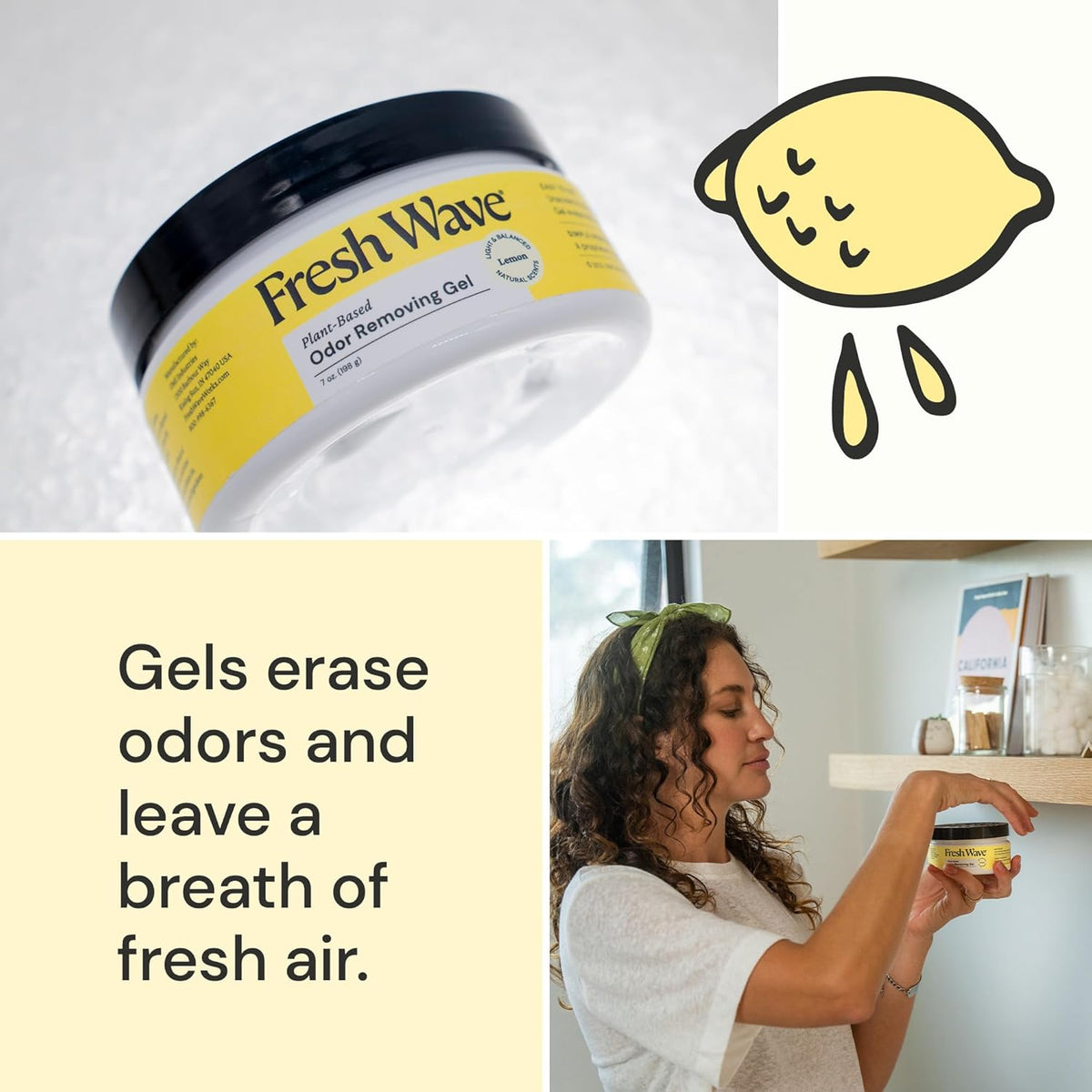 Fresh Wave Lemon Odor Removing Gel, 7 oz., Pack of 3 - Safer Odor Absorbers for Home, Natural