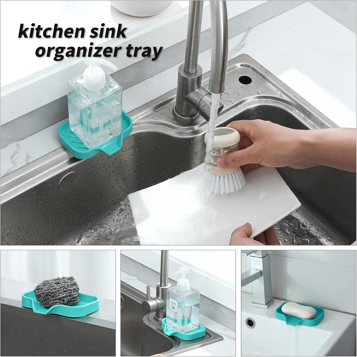 Silicone Bathroom Soap Dishes with Drain Spout-Bathroom and Kitchen Sink Organizer,Sponge