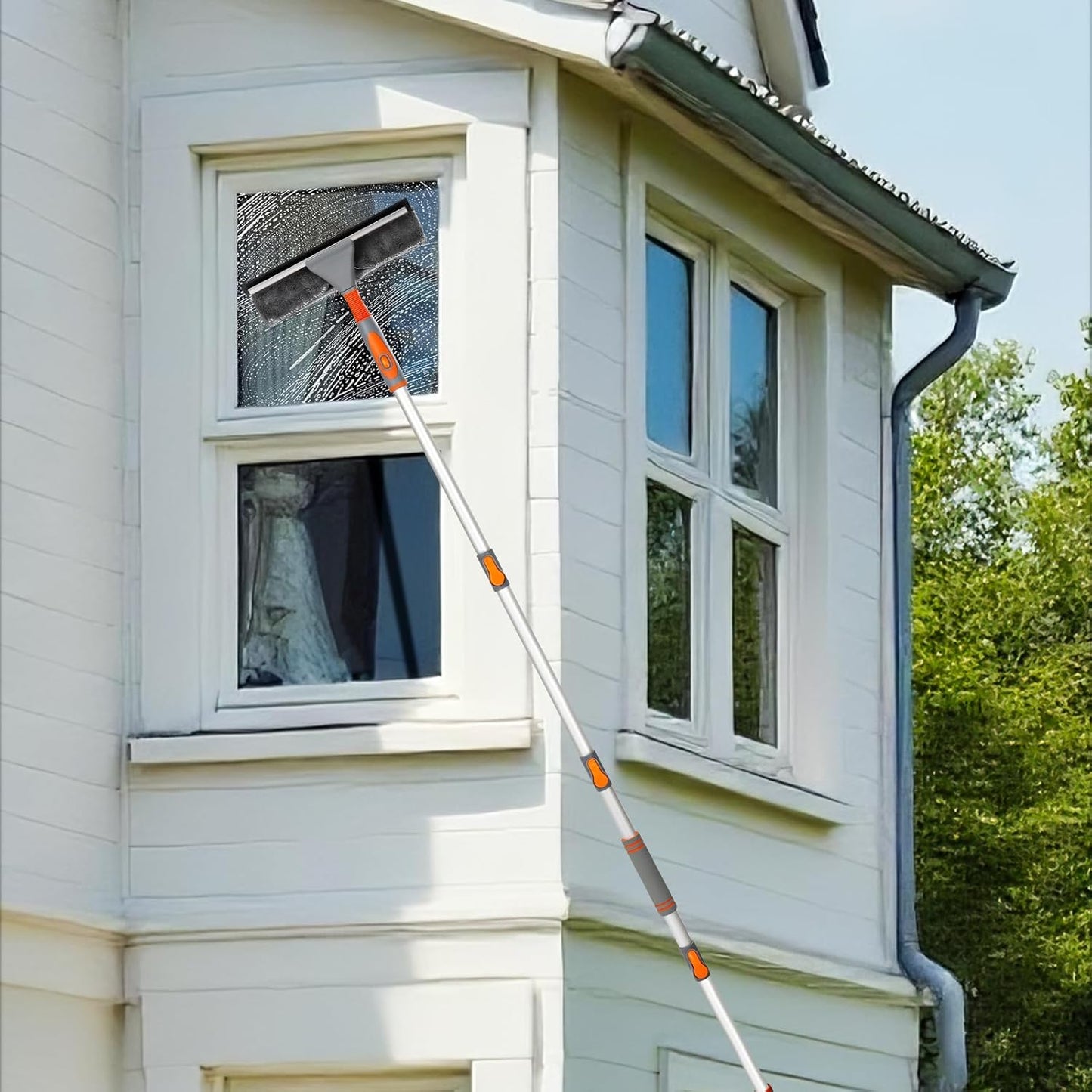 LOMIDA 2-in-1 Window Squeegee Cleaner with 62" Aluminum Extension Pole, Bendable Head for Extra