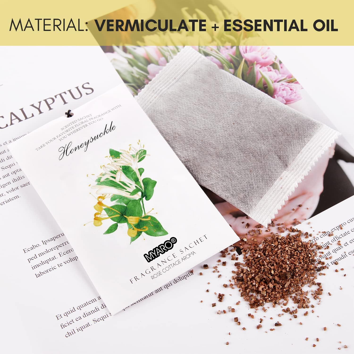 MYARO 12 Packs Honeysuckle Scented Sachets for Drawer and Closet, Long-Lasting Sachets Bags Air