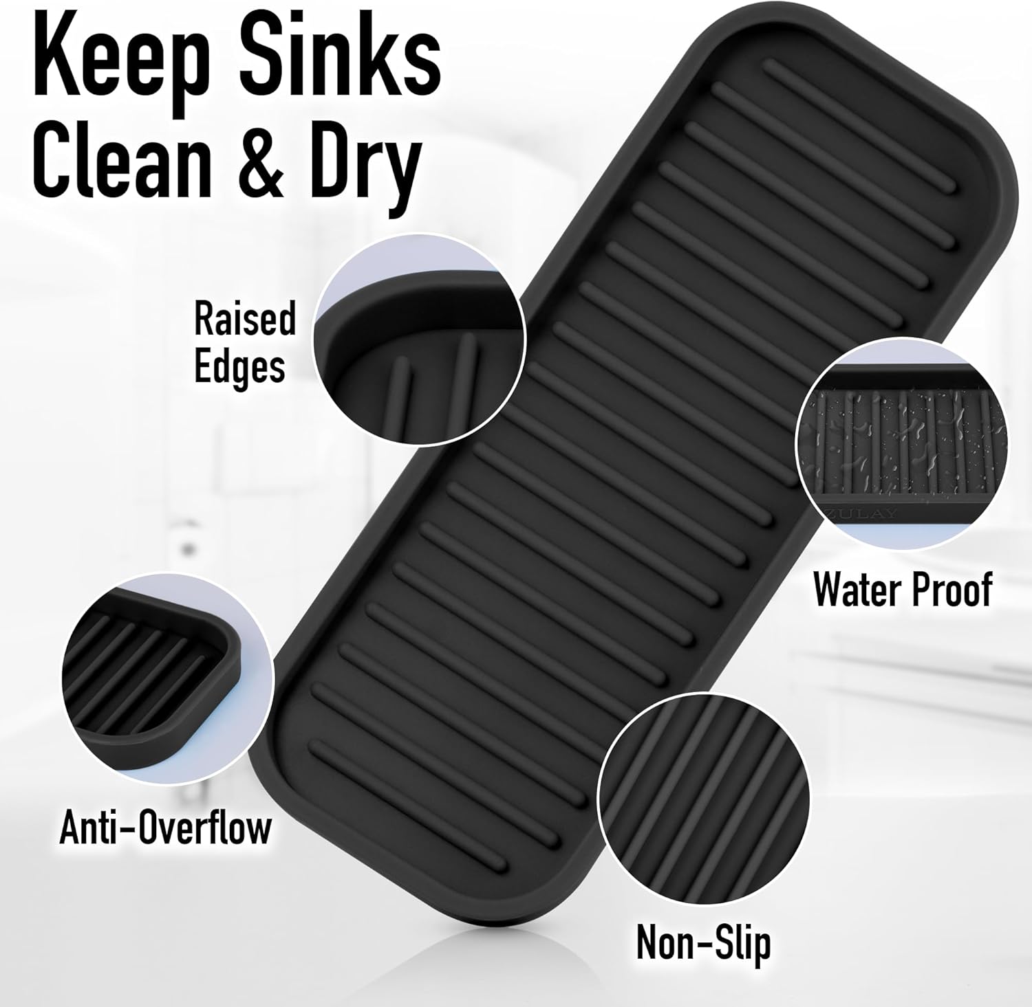 Zulay Kitchen (9x3.5) Silicone Sponge Holder for Kitchen Sink - Flexible Multipurpose Soap Tray