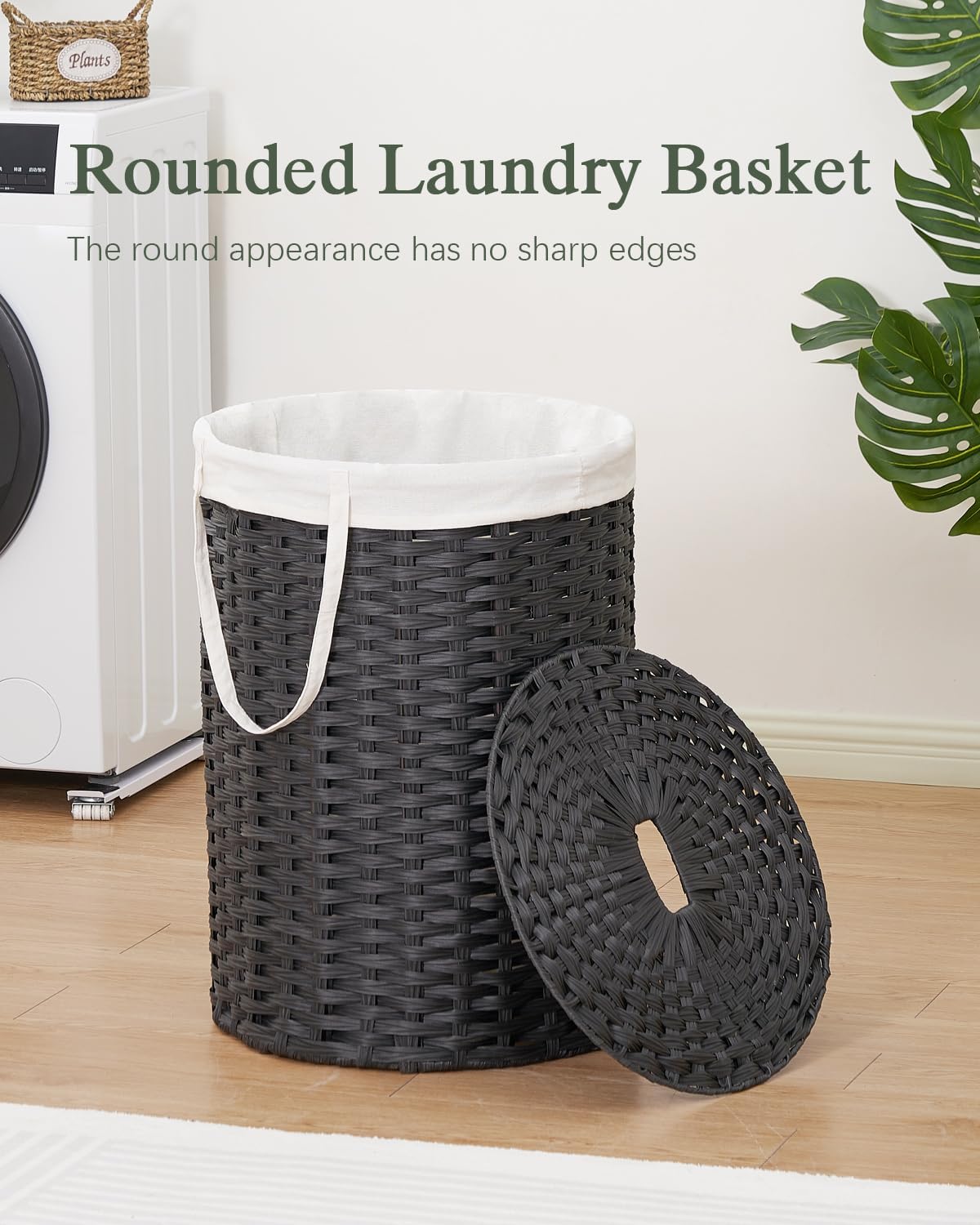 Laundry Basket with Lid Round Rattan Laundry Hamper with Lid and Handles 29.1 Gal (110 L) Handwoven