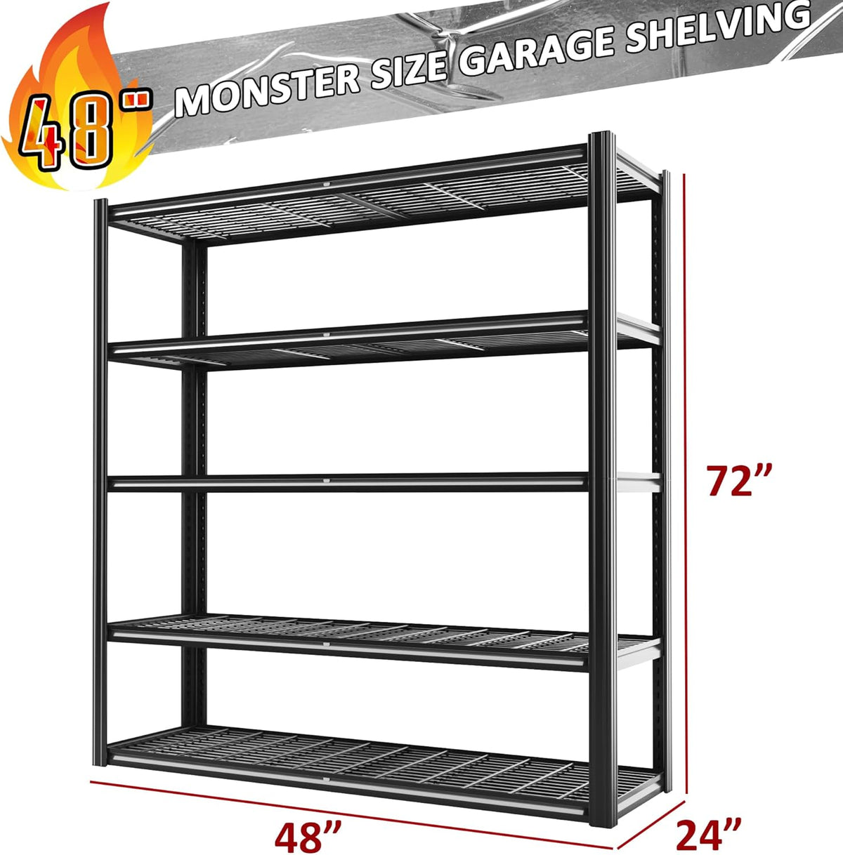 48" W Metal Garage Shelving 5 Tier Storage Shelves Heavy Duty 3030LBS Adjustable Shelf Unit Garage