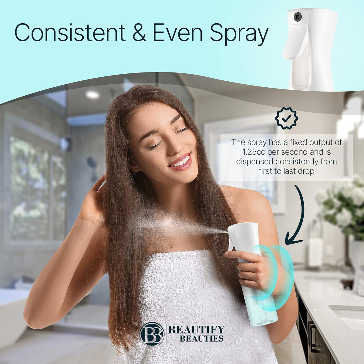 BeautifyBeauties Hair Spray Bottle – Ultra Fine Continuous Water Mister for Hairstyling, Cleaning