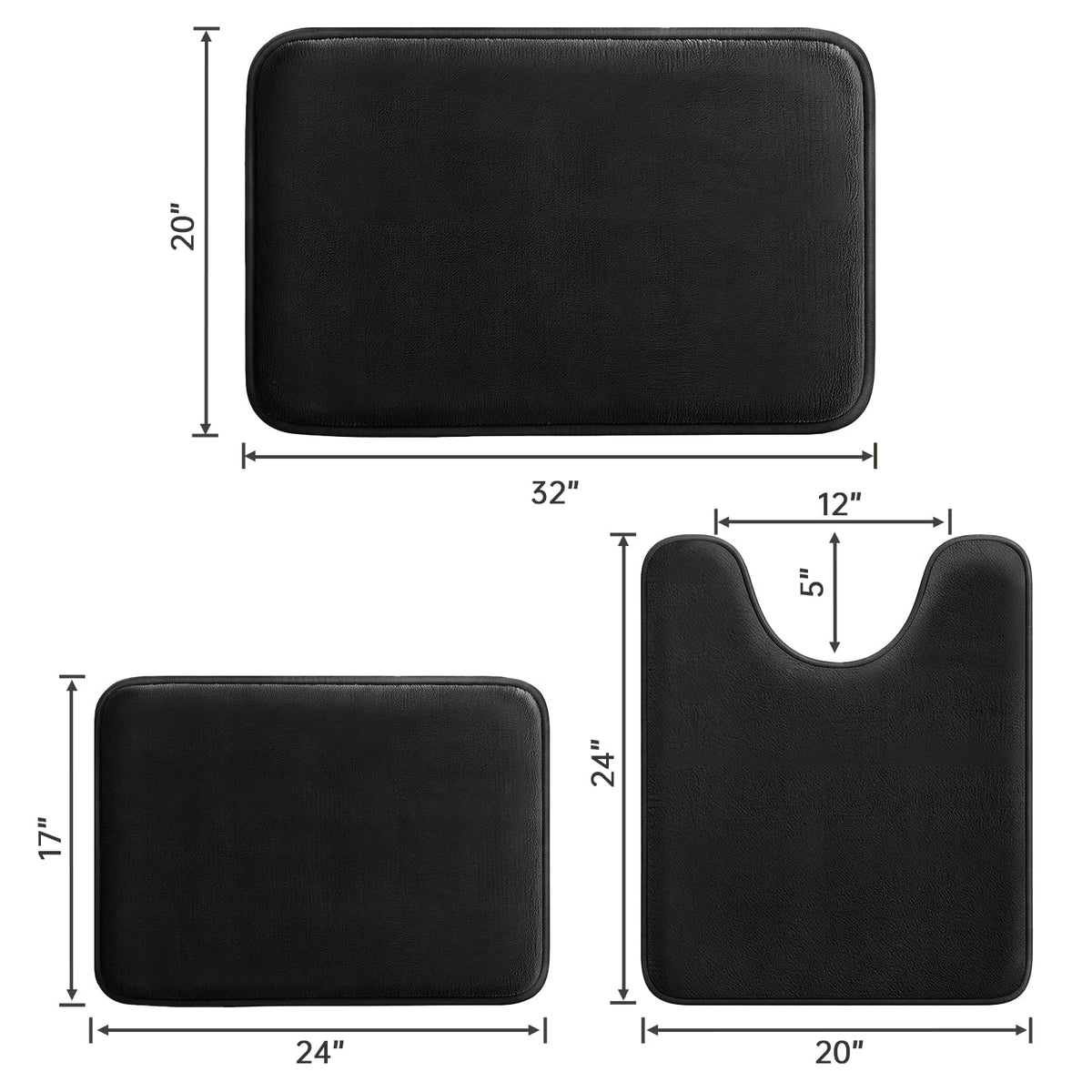 HUXMEYSON 3-Piece Memory Foam Bathroom Rug Set, Black