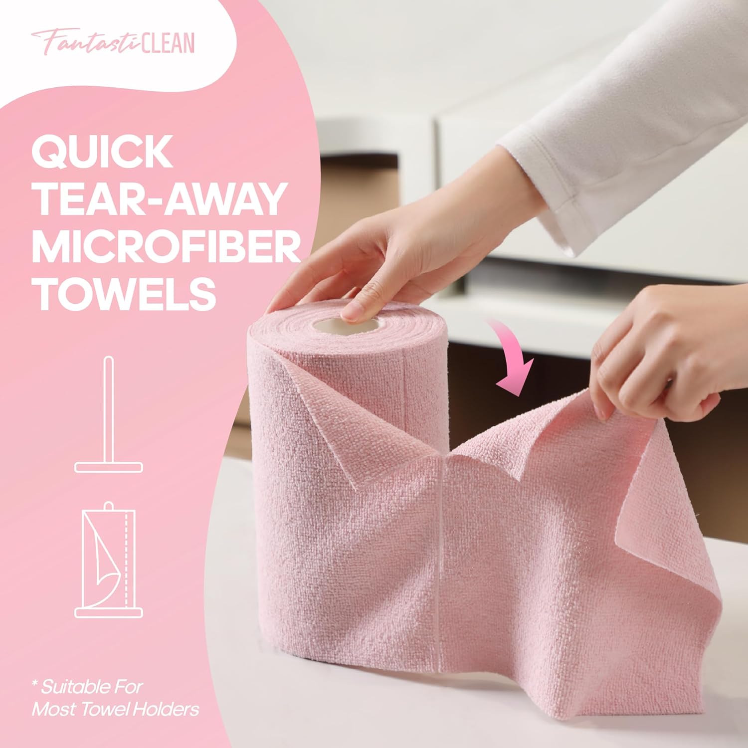 Fantasticlean Microfiber Cleaning Cloth Roll -60 Pack, Tear Away Paperless Towels, 8" x 8"