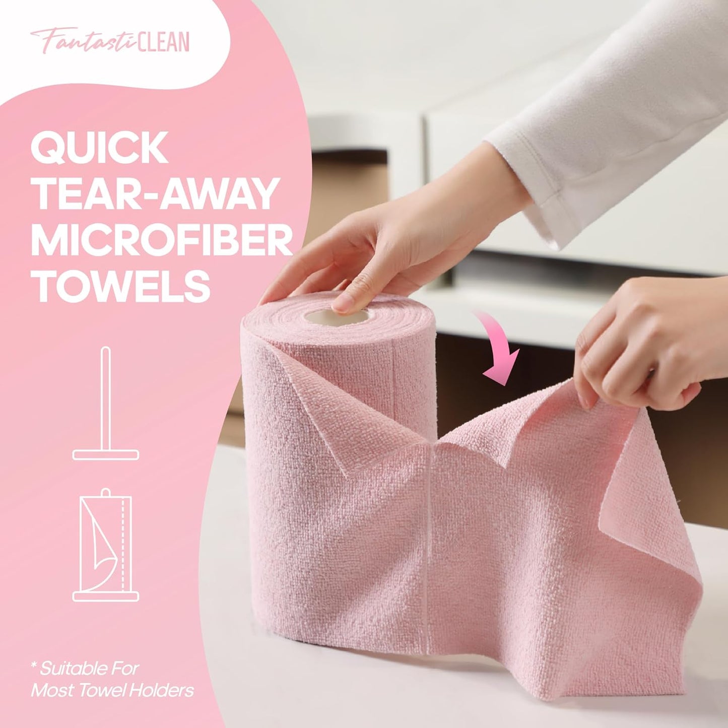 Fantasticlean Microfiber Cleaning Cloth Roll 2 Rolls 120 Pack, Tear Away Paperless Towels, 8" x 8"
