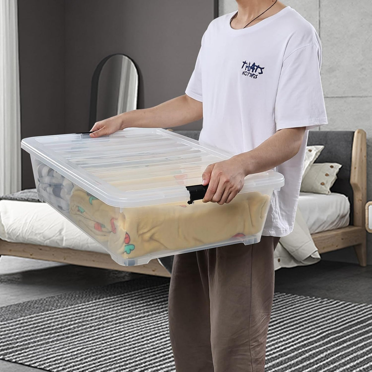 3-Pack 50 Quart Under the Bed Low Profile Storage Boxes, Large Under Bed Storage Bin with Easy