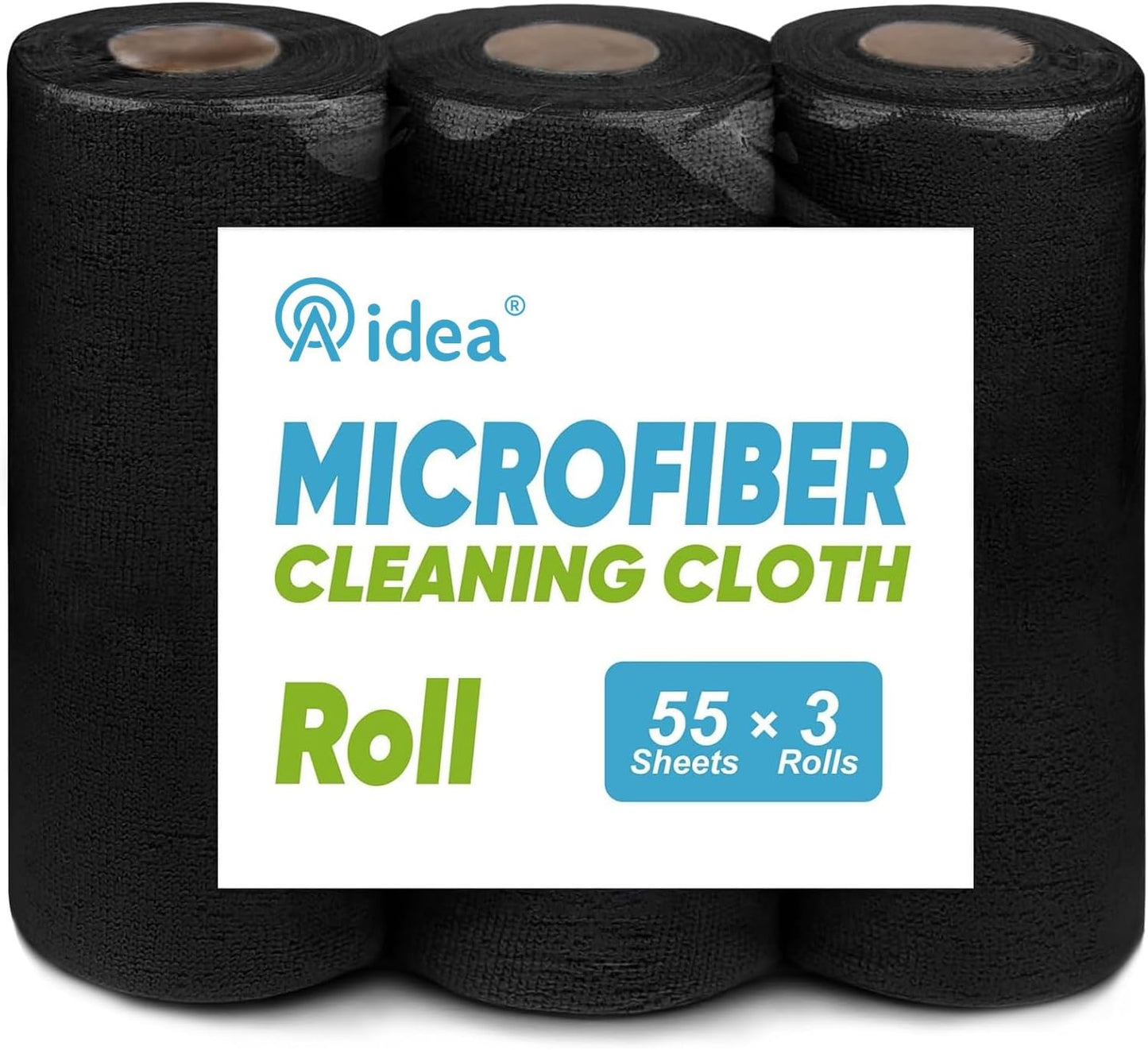 AIDEA Microfiber Cleaning Cloth 165 Sheets 3 Roll, Black Microfiber Towels for Cars, Shop Rags